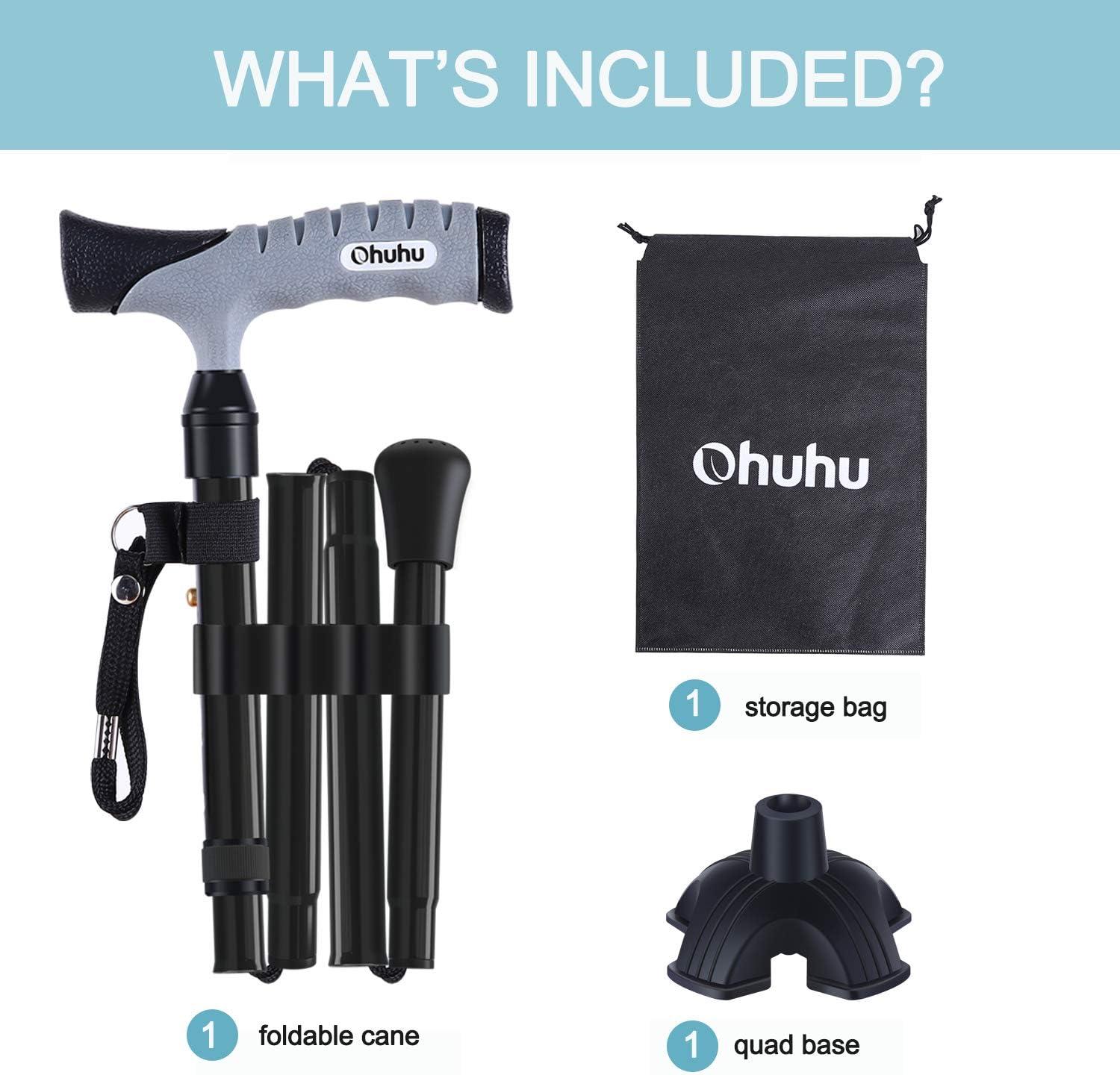 imageFolding Cane Ohuhu Adjustable Foldable Walking Cane for Men Women with 5 Adjustable Heights Collapsible Lightweight Balancing Mobility Aid Portable Hand Cane Walking Stick for Father Mother Gift