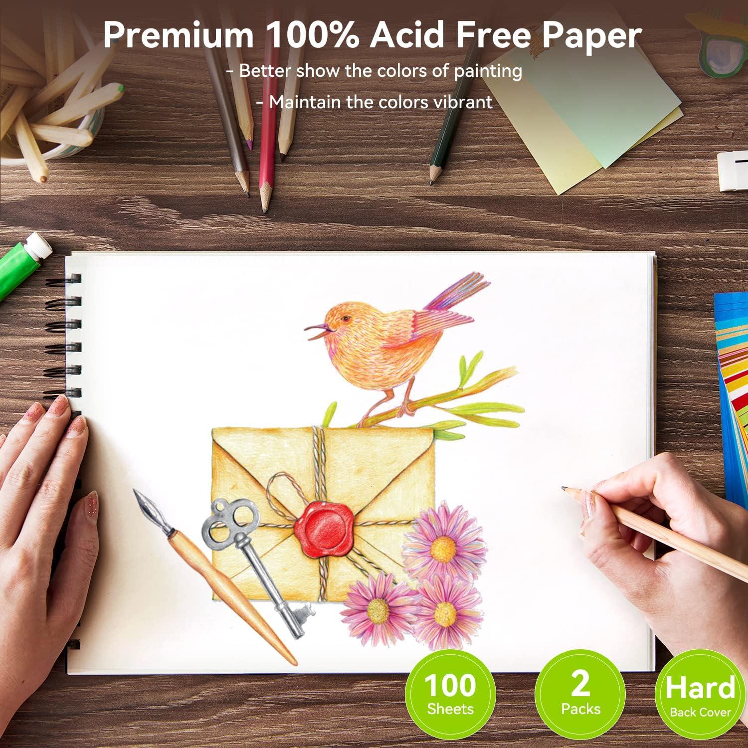 imageOhuhu 9x126 Sketch Book Premium Sketchbook 2 Packs x 100 Sheets 130 GSM 80 LB Thick Paper Spiral Bound AcidFree Sketch Pad for Sketching Drawing Colored Pencil Artists Beginners Adults Kids