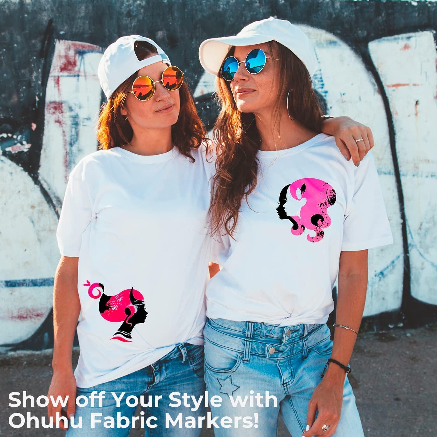 imageOhuhu Fabric Markers Permanent for Clothes 30 Colors Fine Point Fabric Paint Pens For T Shirts Jeans Sneakers Canvas Bag Baby Bibs Onesies No Bleed No Fade Clothing Marker for Adults Ages 14