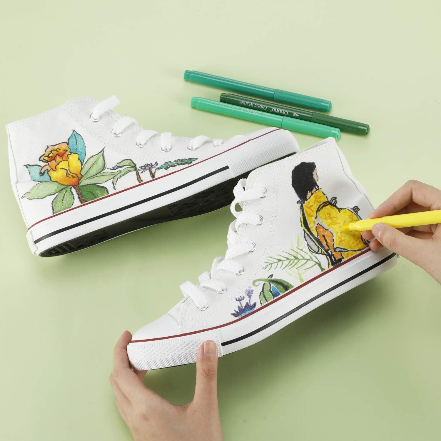 imageOhuhu Fabric Markers Permanent for Clothes 30 Colors Fine Point Fabric Paint Pens For T Shirts Jeans Sneakers Canvas Bag Baby Bibs Onesies No Bleed No Fade Clothing Marker for Adults Ages 14