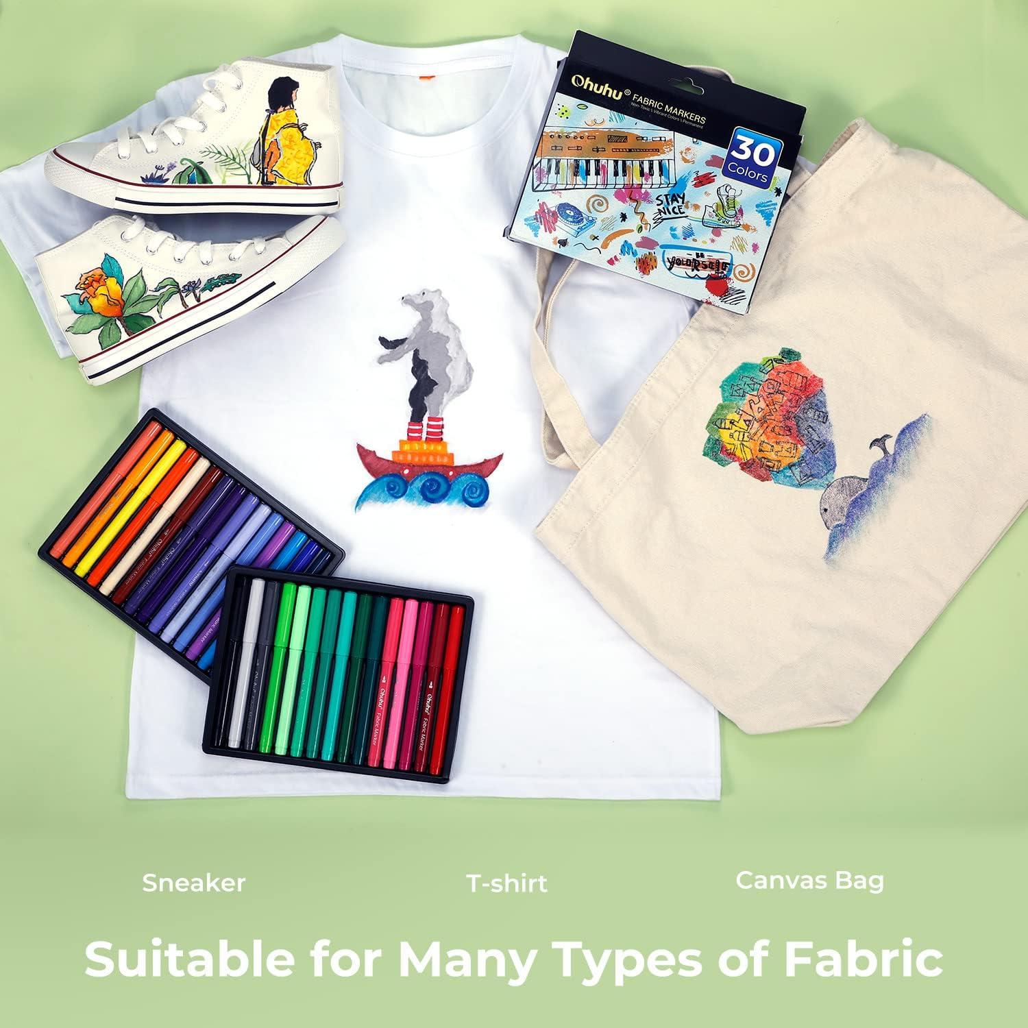 imageOhuhu Fabric Markers Permanent for Clothes 30 Colors Fine Point Fabric Paint Pens For T Shirts Jeans Sneakers Canvas Bag Baby Bibs Onesies No Bleed No Fade Clothing Marker for Adults Ages 14