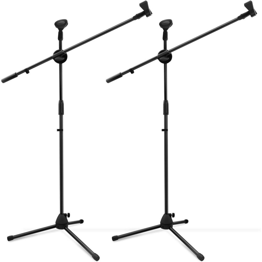 imageMicrophone Stand 2 pack Ohuhu Tripod Boom Mic Stands Dual Mic Clip Collapsible Black
