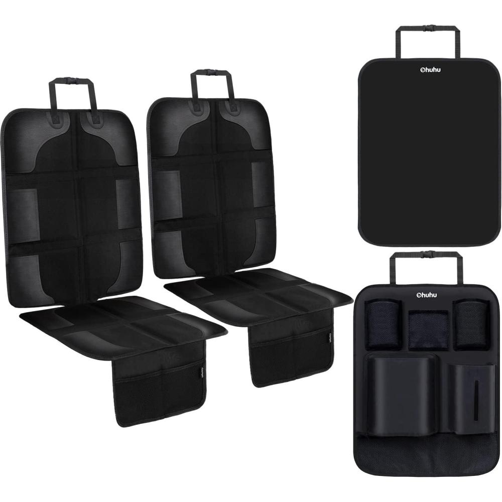 imageOhuhu 4 Packs Baby Child Car Seat Protectors and Kick Mat Car Back Seat Cover  2 Sets Auto Seat Cover for Carseats and Kids Kick Mats with Backseat Organizer