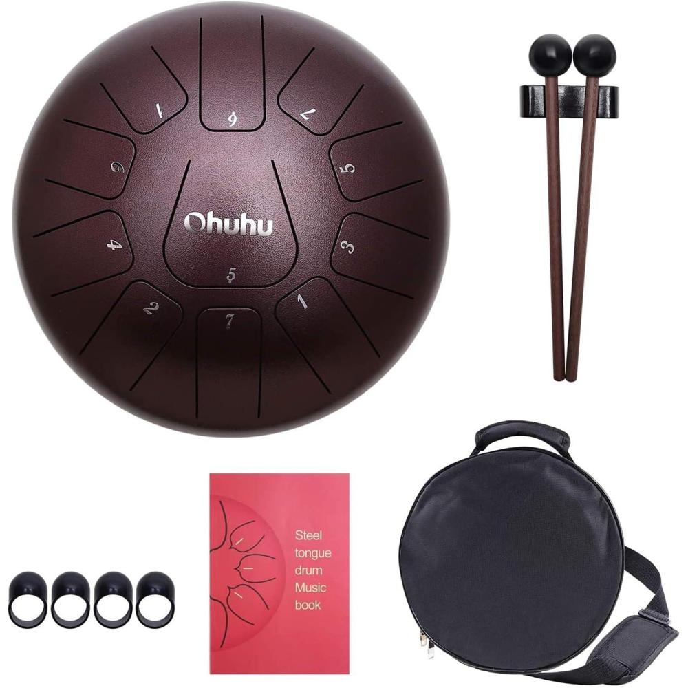 imageOhuhu Steel Tongue Drum for Kids and Adults with Rubber Mallets Finger Picks and Padded Travel Bag Unique Gifts for Him or Her 10Inch