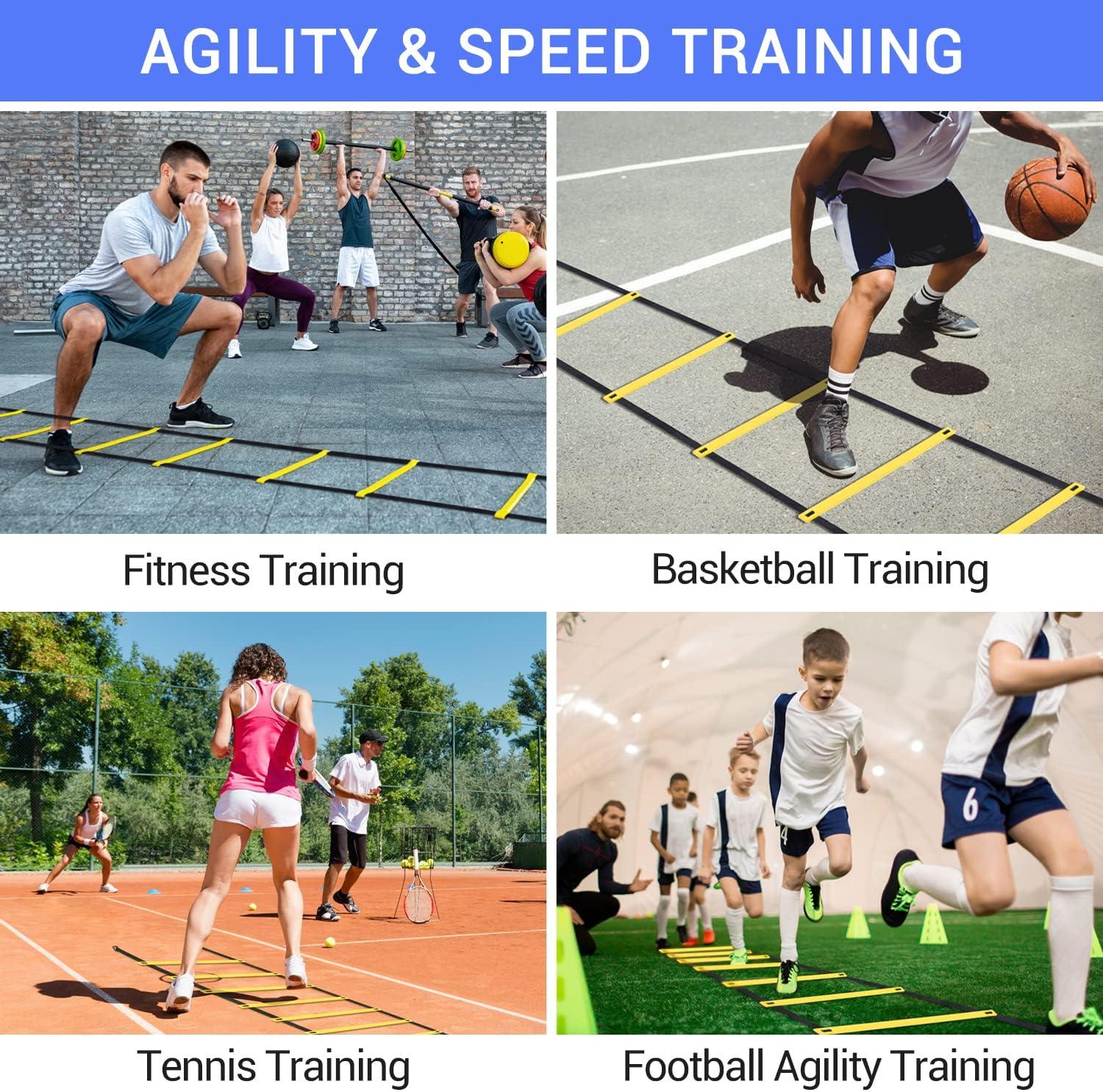 imageAgility Ladder Speed Training Set Ohuhu 12 Rung 20ft Soccer Training Equipment for Kids with 12 Cones 4 Steel Stakes Instruction Manual amp Carrying Bag for Football Exercise Sports Footwork Training