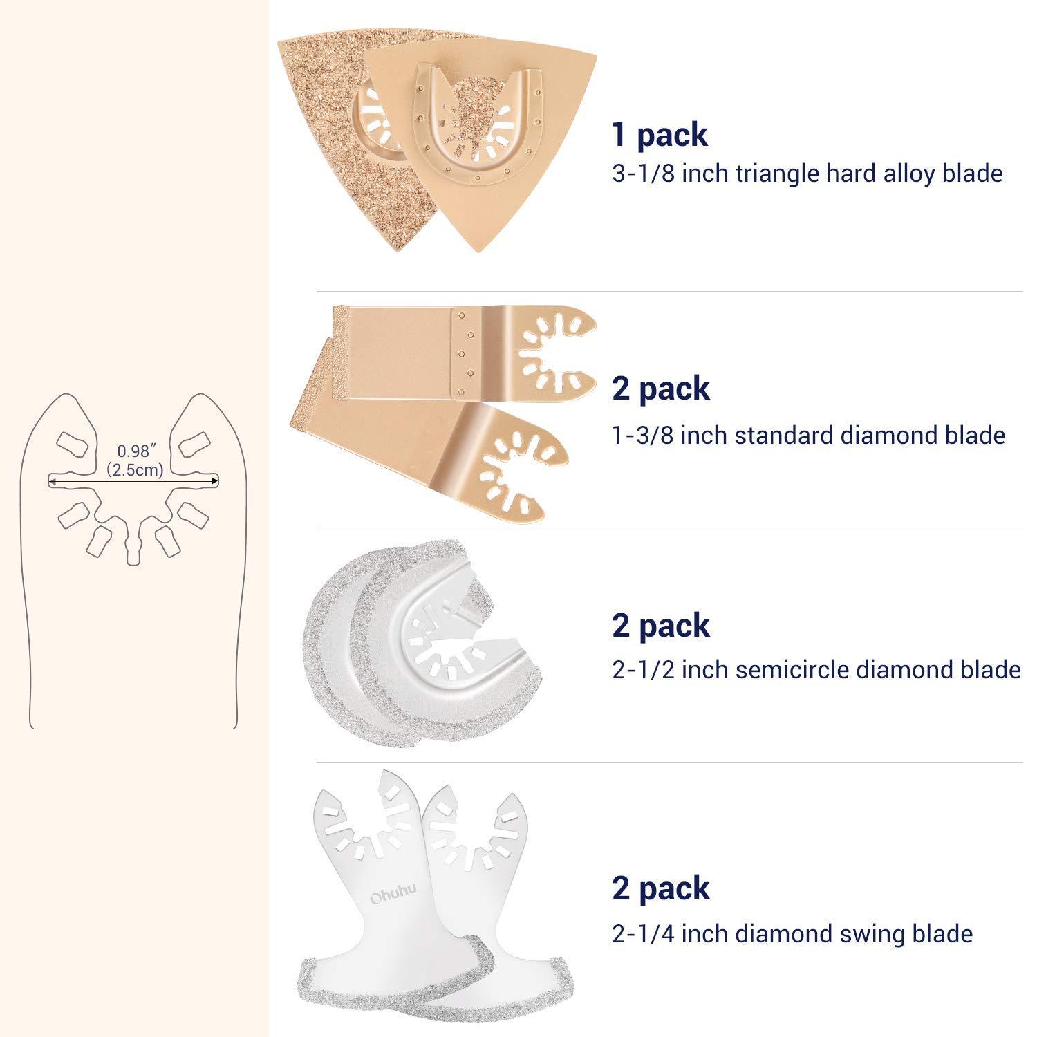 imageDiamond Oscillating Tool Blades Ohuhu 7PCS Universal Grit Multitool Saw Blades Set for Tile Grout Mortar Concrete Masonry Removal7pcssilver