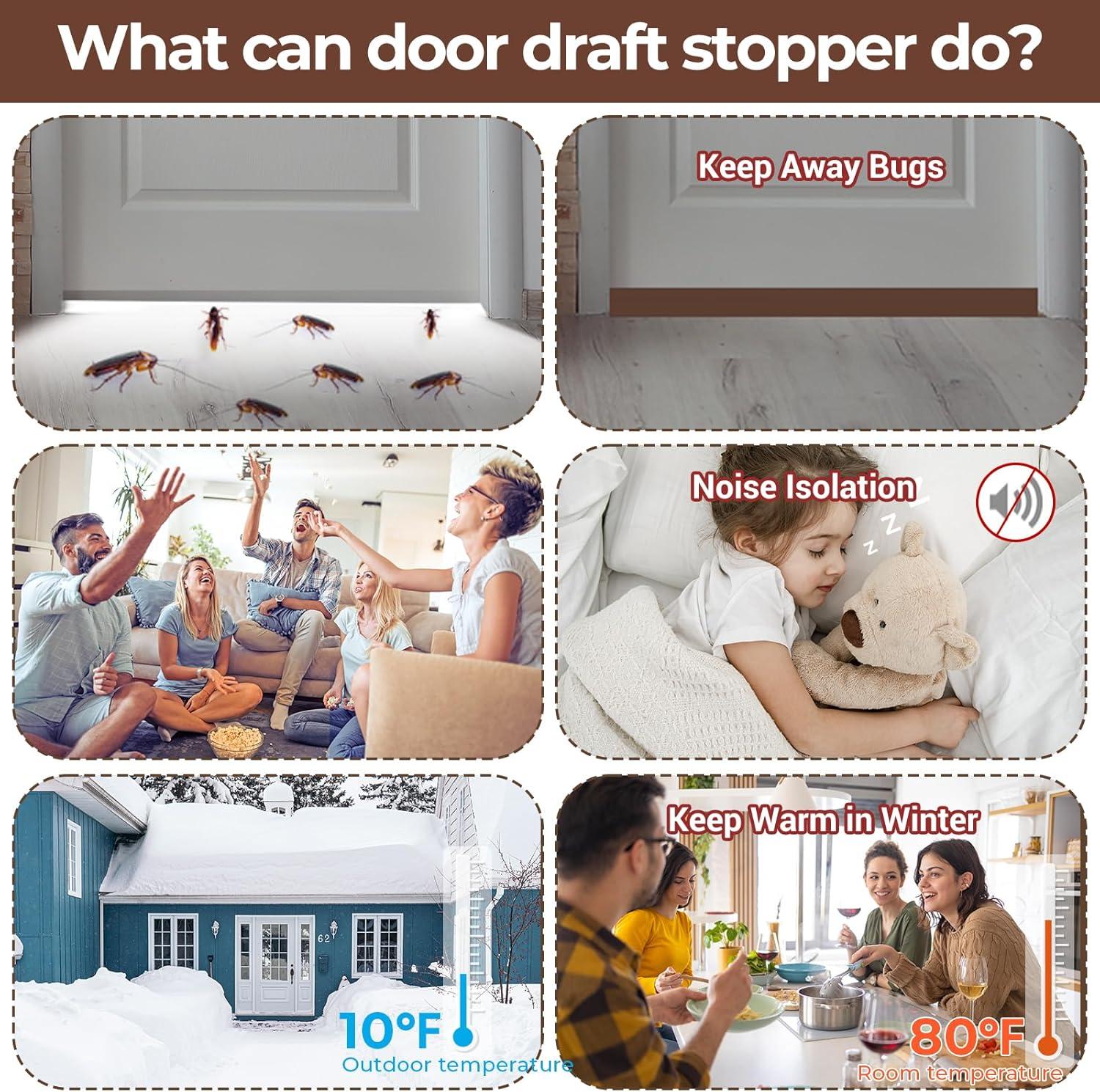 imageDoor Draft Stopper Weather Stripping Ohuhu Under Door Bottom Seal Strip Sweep Blocker Gap Filler Flexible Noise Insulation Draft Guard for Bottom of Door Garage Brown 39 L x2 W39 L x2 W Pack of 2