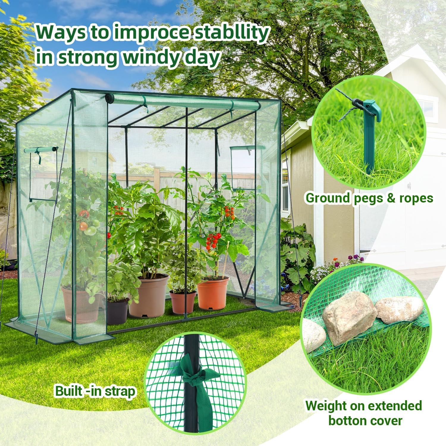 imageLean to Greenhouse for Outdoors Ohuhu Portable Tomato Green House Heavy Duty with RollUp Zippered Door Tall Plastic Greenhouses for Outside Winter Plants Growing Shed for Backyard 66x25x56 FTPolyethylene
