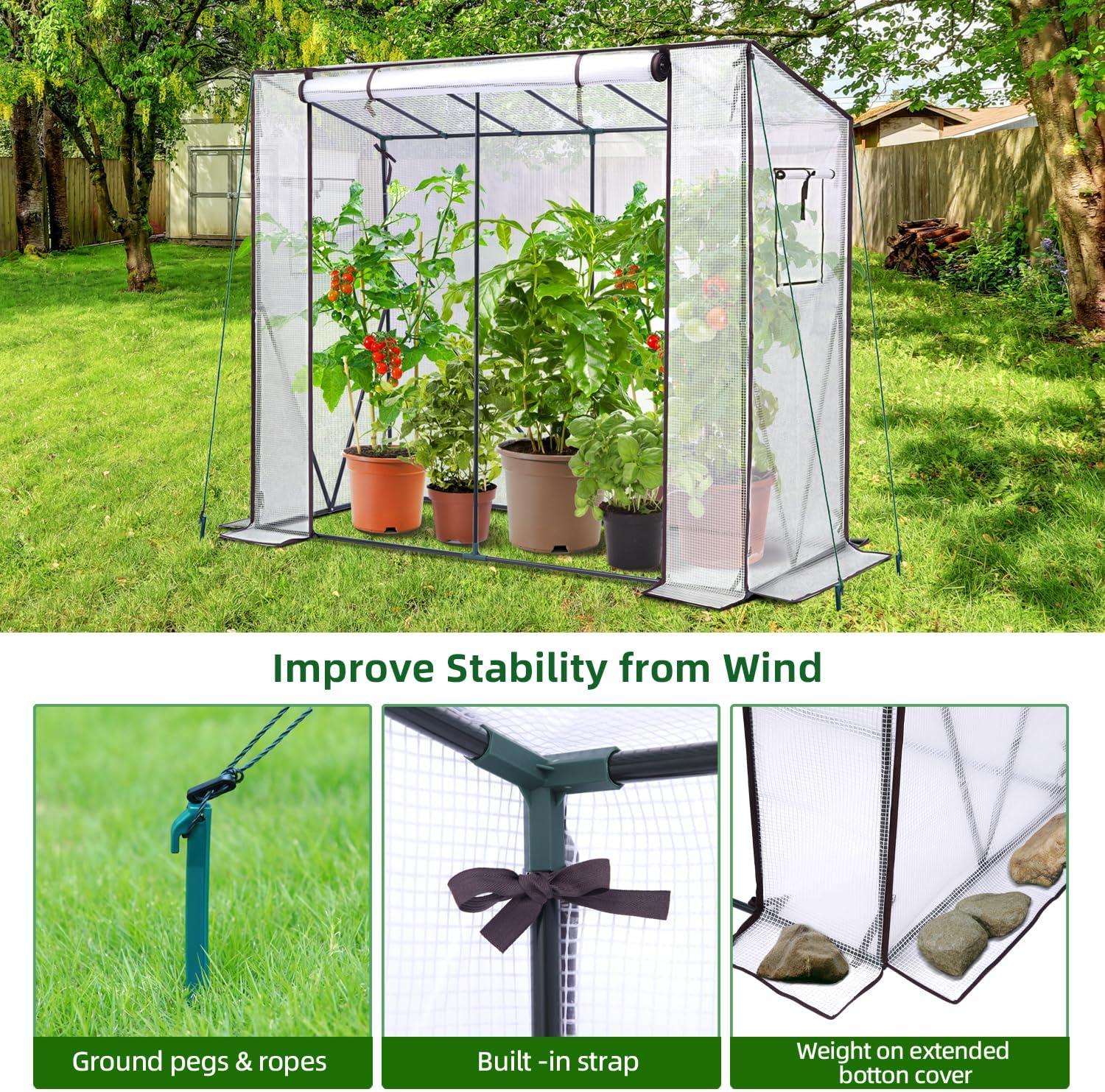 imageLean to Greenhouse for Outdoors Ohuhu Portable Tomato Green House Heavy Duty with RollUp Zippered Door Tall Plastic Greenhouses for Outside Winter Plants Growing Shed for Backyard 66x25x56 FTWhite PE