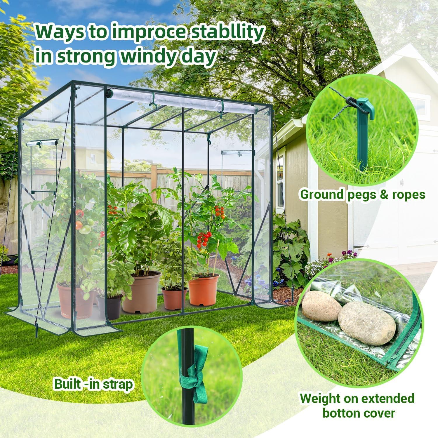 imageLean to Greenhouse for Outdoors Ohuhu Portable Tomato Green House Heavy Duty with RollUp Zippered Door Tall Plastic Greenhouses for Outside Winter Plants Growing Shed for Backyard 66x25x56 FTClear PVC