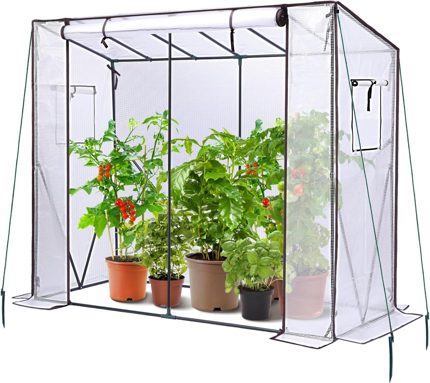 imageLean to Greenhouse for Outdoors Ohuhu Portable Tomato Green House Heavy Duty with RollUp Zippered Door Tall Plastic Greenhouses for Outside Winter Plants Growing Shed for Backyard 66x25x56 FTWhite PE
