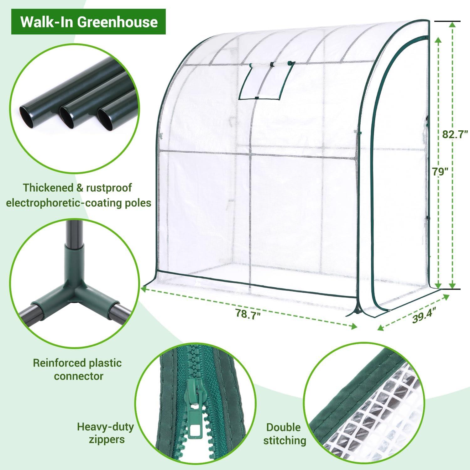 imageLean to Greenhouse for Outdoors Ohuhu Portable Tomato Green House Heavy Duty with RollUp Zippered Door Tall Plastic Greenhouses for Outside Winter Plants Growing Shed for Backyard 66x25x56 FTWhite PE