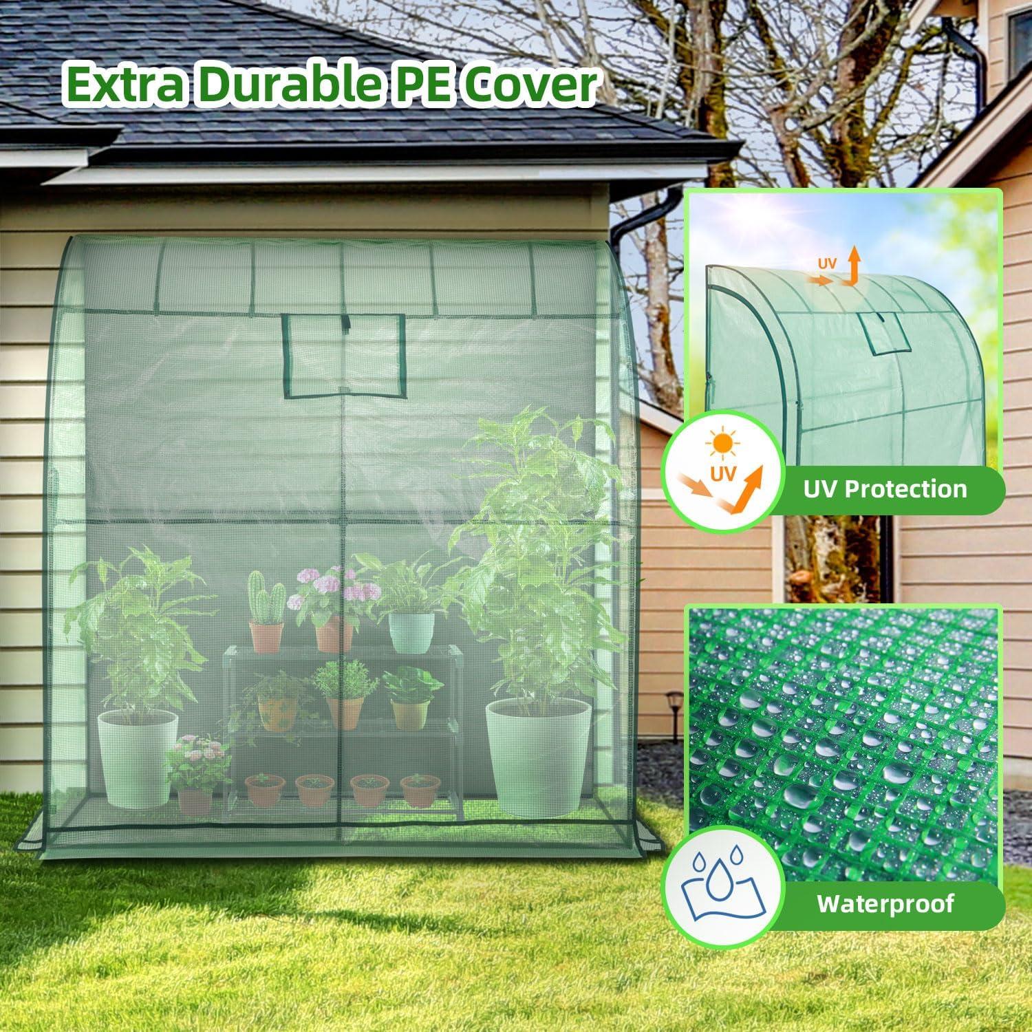 imageLean to Greenhouse for Outdoors Ohuhu Portable Tomato Green House Heavy Duty with RollUp Zippered Door Tall Plastic Greenhouses for Outside Winter Plants Growing Shed for Backyard 66x25x56 FTGreen PE