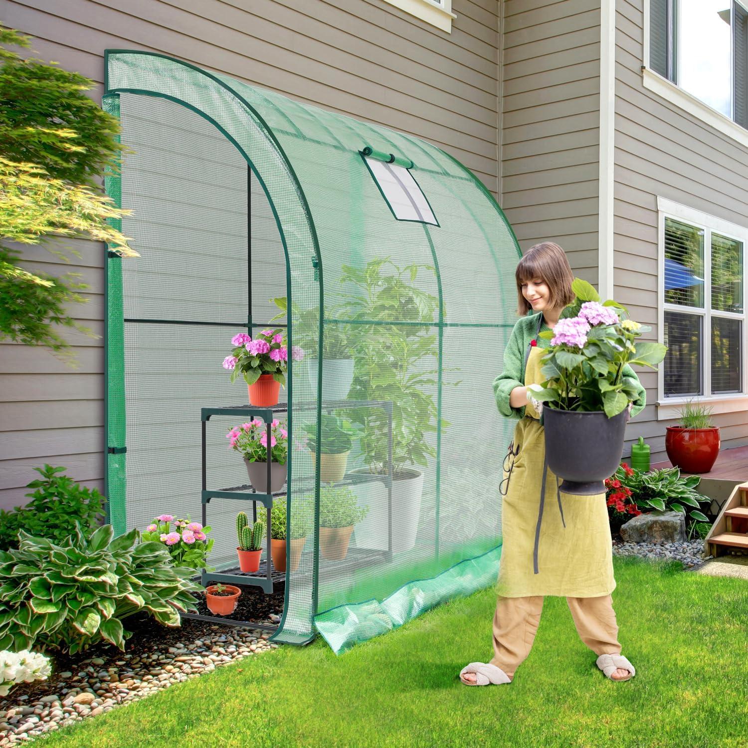 imageLean to Greenhouse for Outdoors Ohuhu Portable Tomato Green House Heavy Duty with RollUp Zippered Door Tall Plastic Greenhouses for Outside Winter Plants Growing Shed for Backyard 66x25x56 FTGreen PE