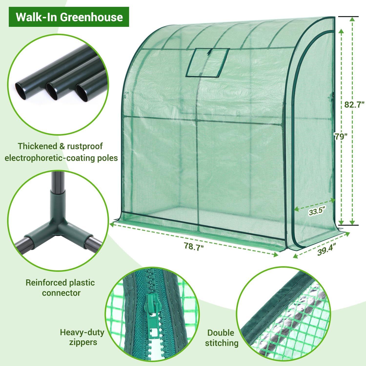 imageLean to Greenhouse for Outdoors Ohuhu Portable Tomato Green House Heavy Duty with RollUp Zippered Door Tall Plastic Greenhouses for Outside Winter Plants Growing Shed for Backyard 66x25x56 FTGreen PE