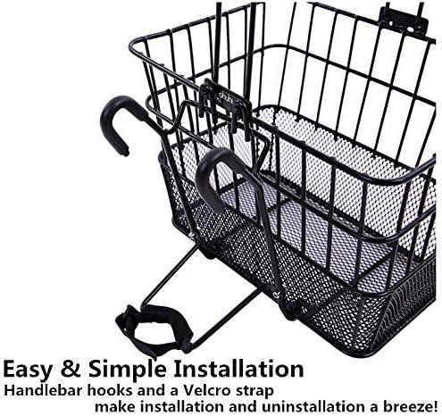imageOhuhu Bike Basket RustProof Quick Release Front Handlebar Bicycle Lift Off Baskets with Holder Mesh Bottom Black 2 Pack