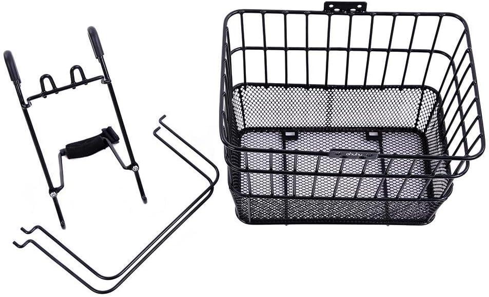 imageOhuhu Bike Basket RustProof Quick Release Front Handlebar Bicycle Lift Off Baskets with Holder Mesh Bottom Black 2 Pack