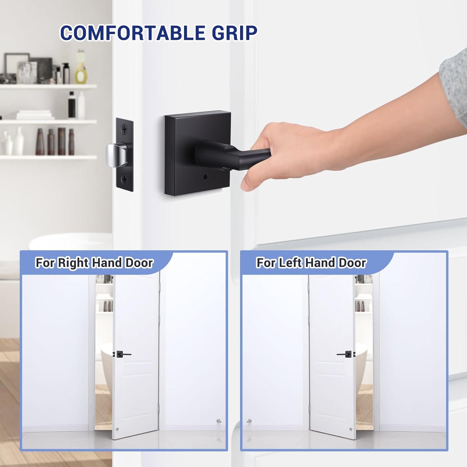 imageOhuhu Black Door Handle 6 Pack Door Knobs Interior Matte Heavy Duty Privacy Door Lever with Lock Square Modern Passage Locking Set Contemporary Reversible Keyless for Bedroom Bathroom Satin ZincBlack