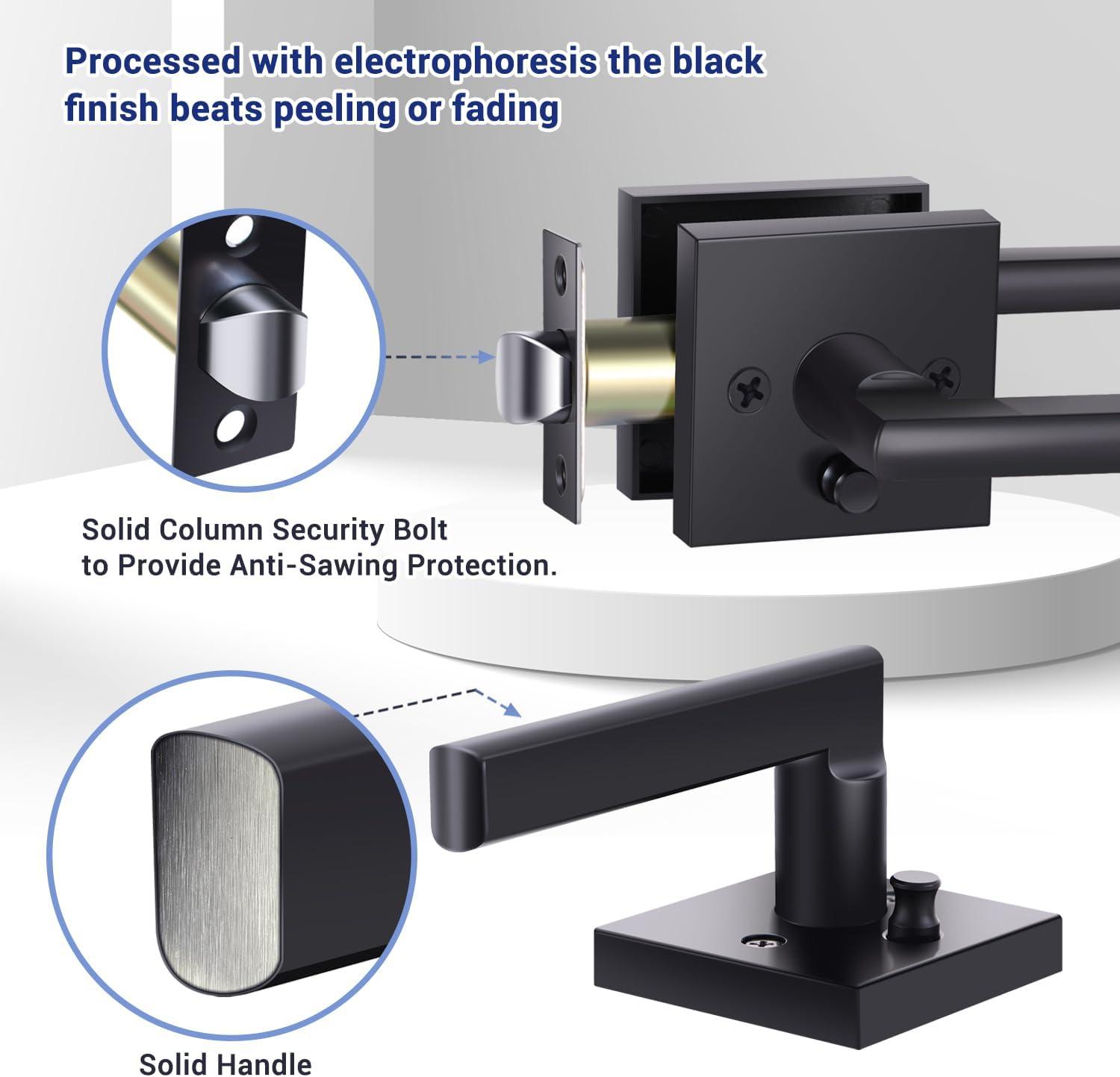 imageOhuhu Black Door Handle 6 Pack Door Knobs Interior Matte Heavy Duty Privacy Door Lever with Lock Square Modern Passage Locking Set Contemporary Reversible Keyless for Bedroom Bathroom Satin ZincBlack