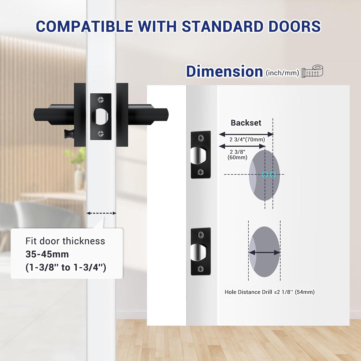 imageOhuhu Black Door Handle 6 Pack Door Knobs Interior Matte Heavy Duty Privacy Door Lever with Lock Square Modern Passage Locking Set Contemporary Reversible Keyless for Bedroom Bathroom Satin ZincBlack