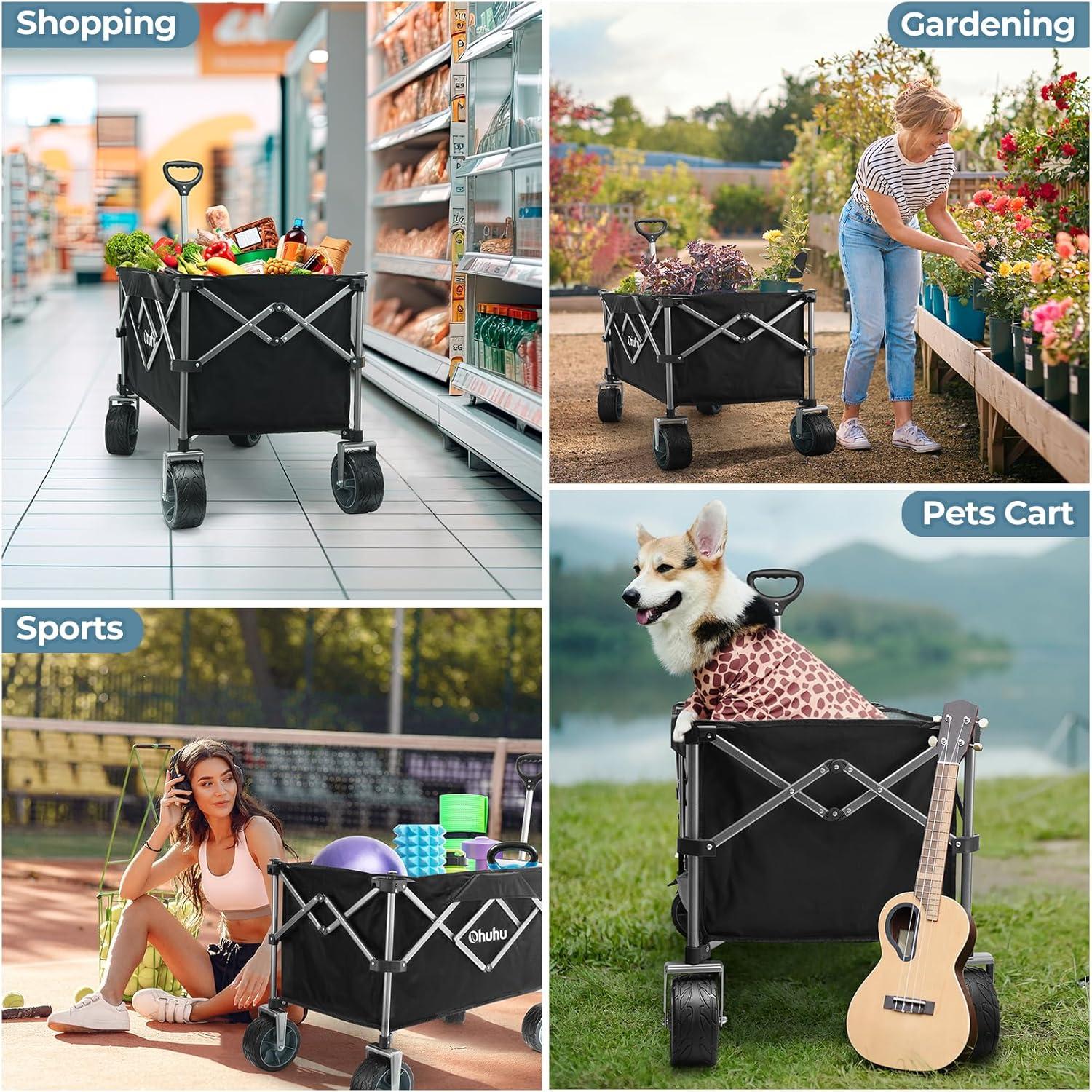 imageOhuhu Collapsible Wagon Cart with Big Wheels 200L440LB Capacity Foldable Beach Wagon for Sand Folding Utility Heavy Duty Garden Carts HeavyDuty Grocery Wagons for Sports Camping Picnic Shopping