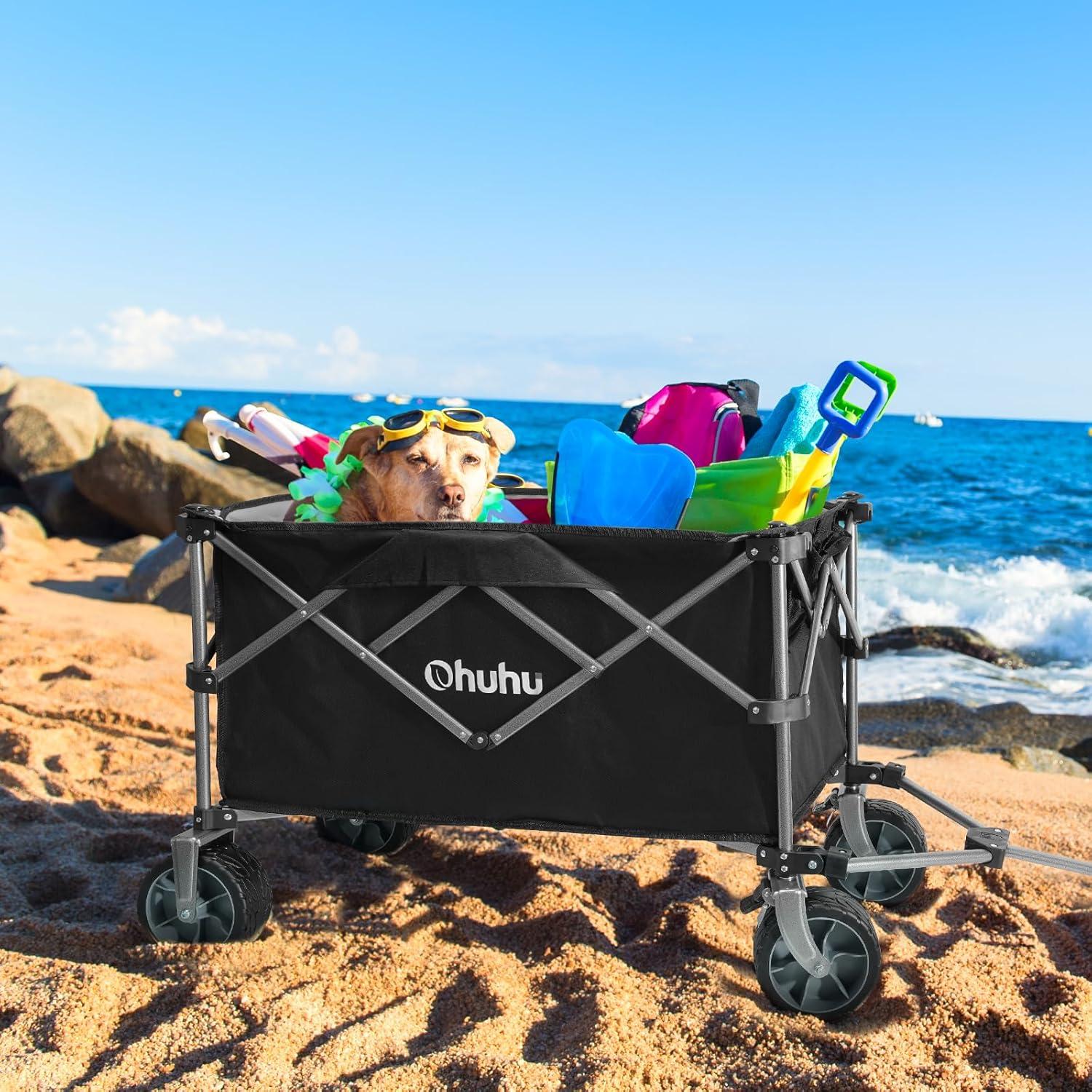 imageOhuhu Collapsible Wagon Cart with Big Wheels 200L440LB Capacity Foldable Beach Wagon for Sand Folding Utility Heavy Duty Garden Carts HeavyDuty Grocery Wagons for Sports Camping Picnic Shopping