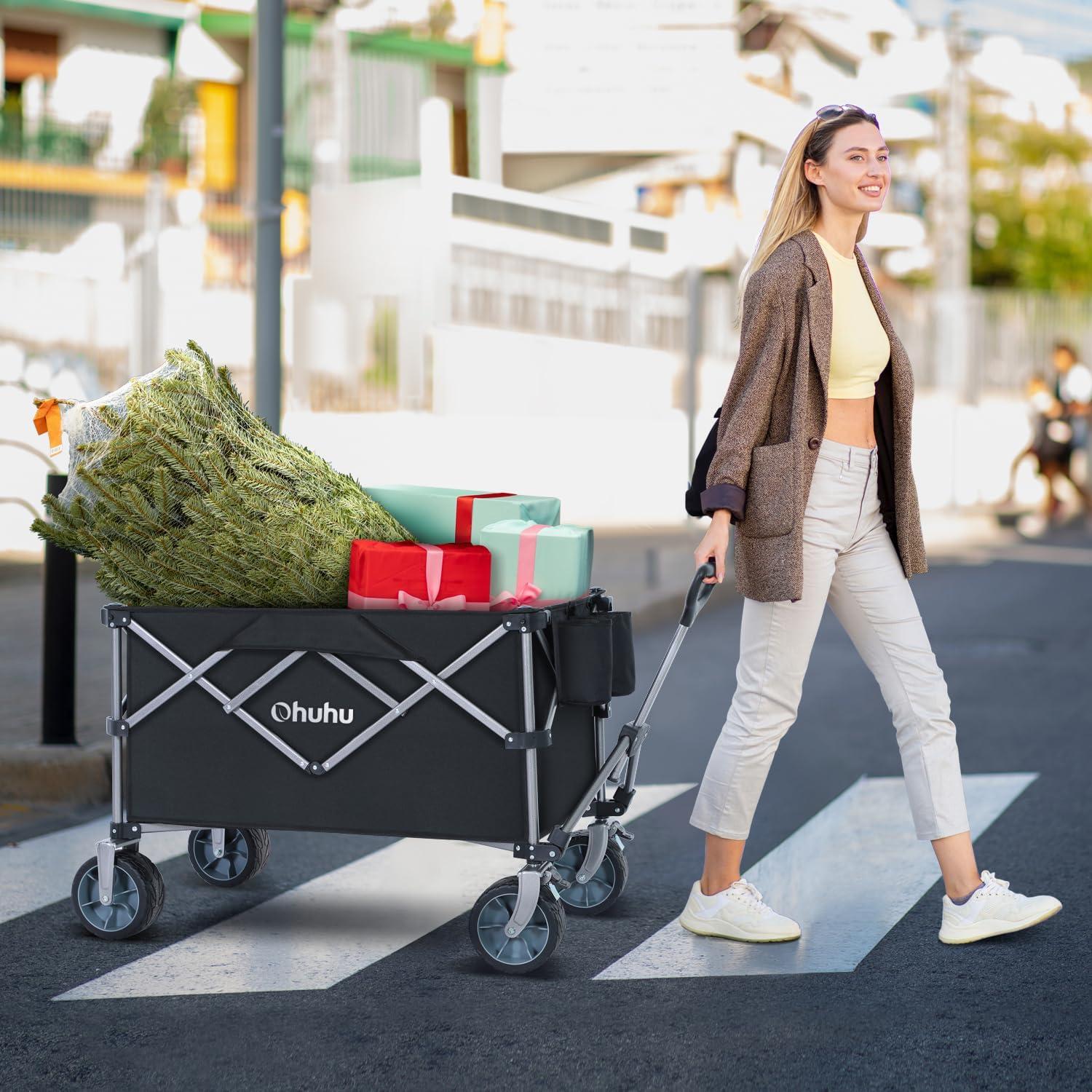 imageOhuhu Collapsible Wagon Cart with Big Wheels 200L440LB Capacity Foldable Beach Wagon for Sand Folding Utility Heavy Duty Garden Carts HeavyDuty Grocery Wagons for Sports Camping Picnic Shopping