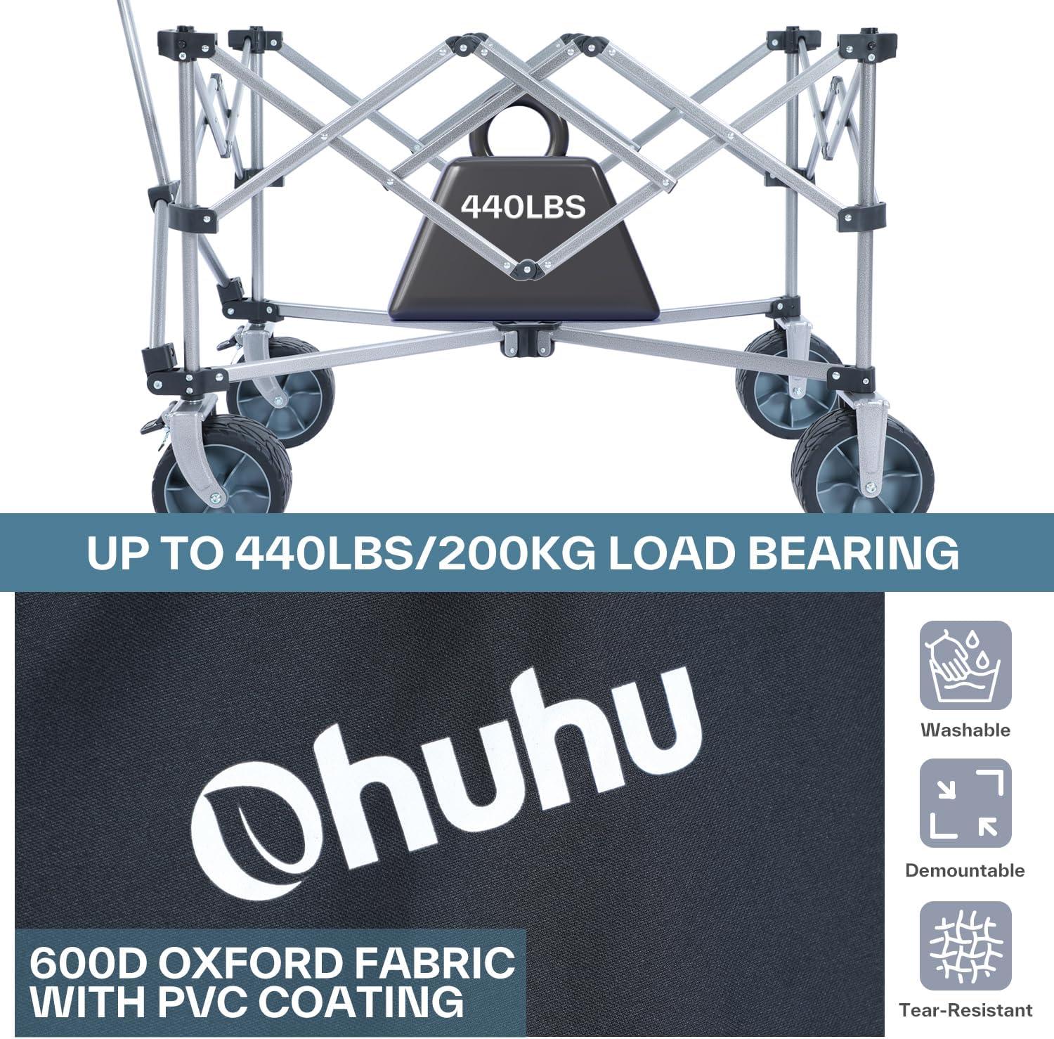 imageOhuhu Collapsible Wagon Cart with Big Wheels 200L440LB Capacity Foldable Beach Wagon for Sand Folding Utility Heavy Duty Garden Carts HeavyDuty Grocery Wagons for Sports Camping Picnic Shopping