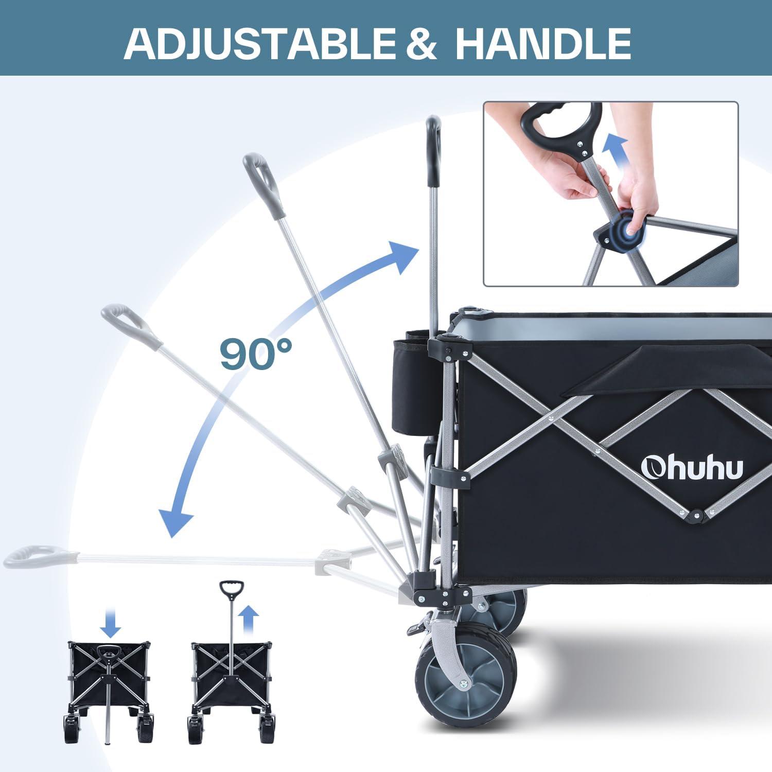 imageOhuhu Collapsible Wagon Cart with Big Wheels 200L440LB Capacity Foldable Beach Wagon for Sand Folding Utility Heavy Duty Garden Carts HeavyDuty Grocery Wagons for Sports Camping Picnic Shopping