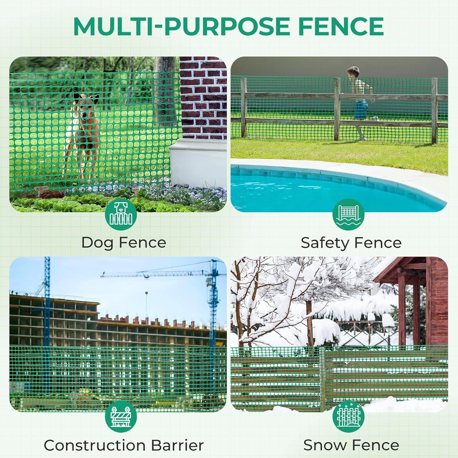 imageOhuhu Garden Fence Animal Barrier 4x50 Reusable Netting Plastic Safety Fence Roll with Zip Ties Temporary Pool Fence Snow Fence Construction Fencing for Poultry Deer Rabbits Chicken Dogs Green