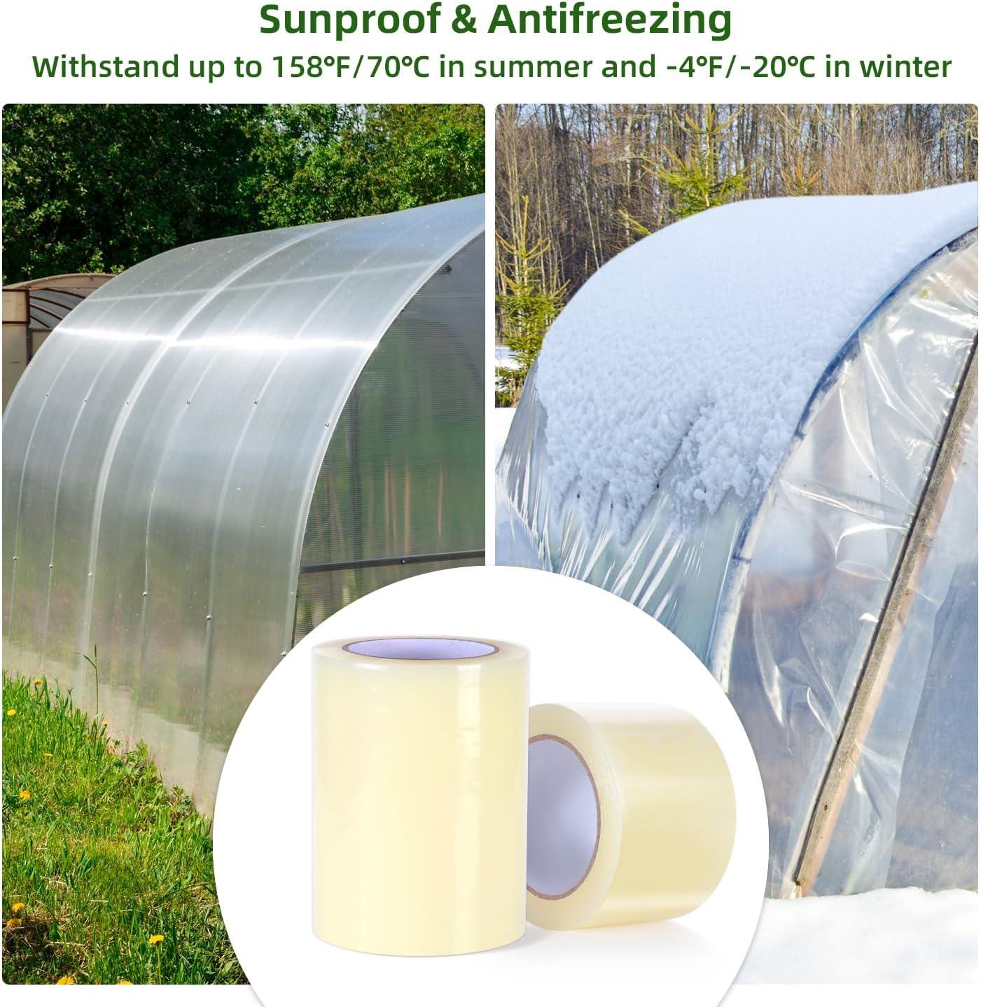 imageOhuhu Greenhouse Repair Tape Plastic 3 x 98 Green House Sheeting Tape 63 mil Reinforced Clear Plastic Film for Greenhouse Polyethylene PE Cover Repair6 x 98