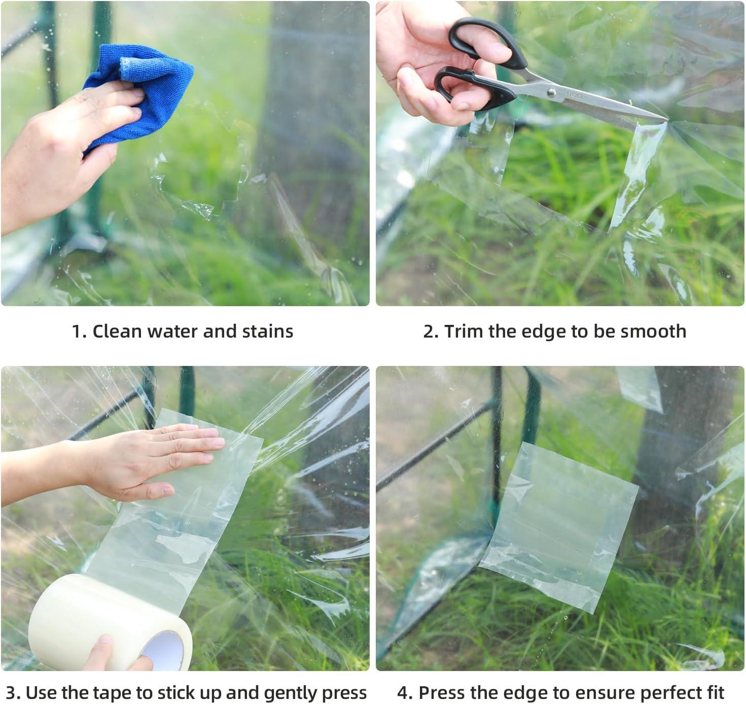 imageOhuhu Greenhouse Repair Tape Plastic 3 x 98 Green House Sheeting Tape 63 mil Reinforced Clear Plastic Film for Greenhouse Polyethylene PE Cover Repair6 x 98