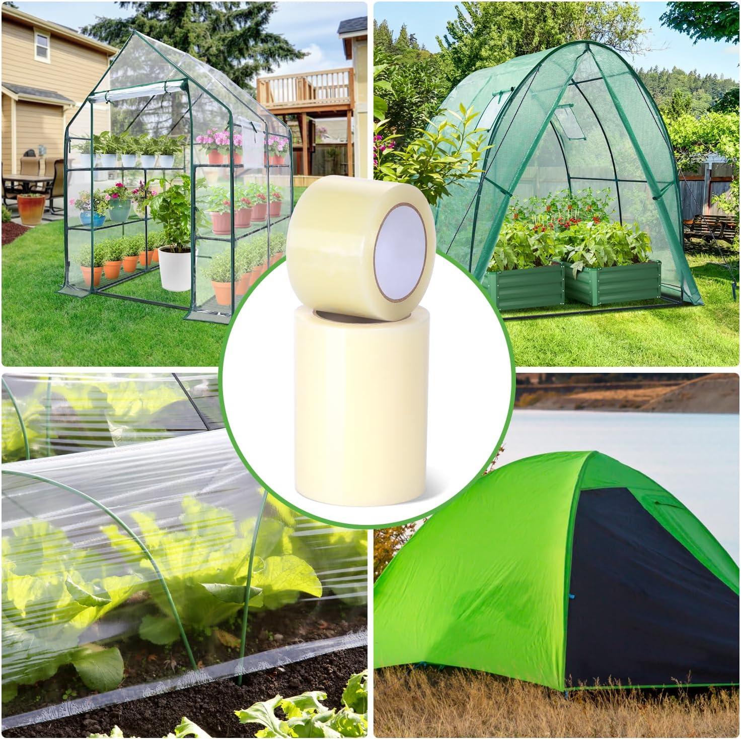 imageOhuhu Greenhouse Repair Tape Plastic 3 x 98 Green House Sheeting Tape 63 mil Reinforced Clear Plastic Film for Greenhouse Polyethylene PE Cover Repair6 x 98