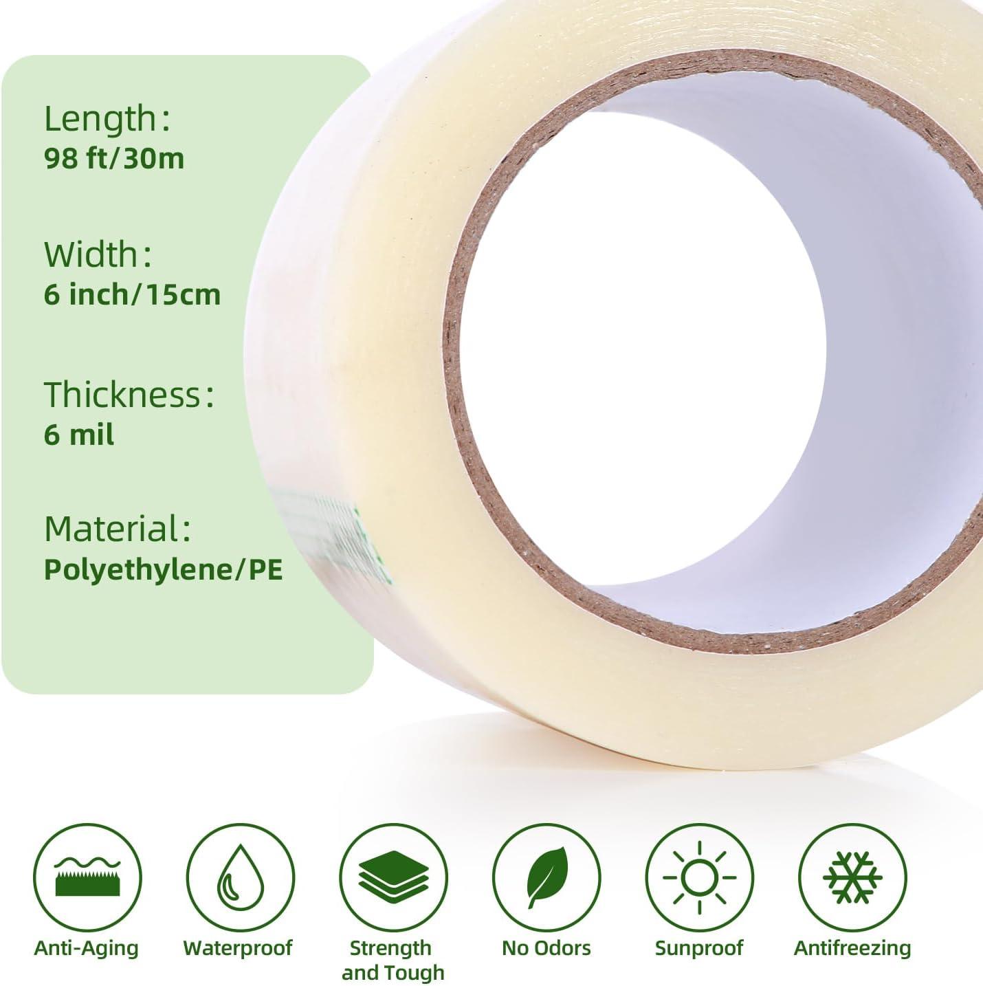 imageOhuhu Greenhouse Repair Tape Plastic 3 x 98 Green House Sheeting Tape 63 mil Reinforced Clear Plastic Film for Greenhouse Polyethylene PE Cover Repair6 x 98
