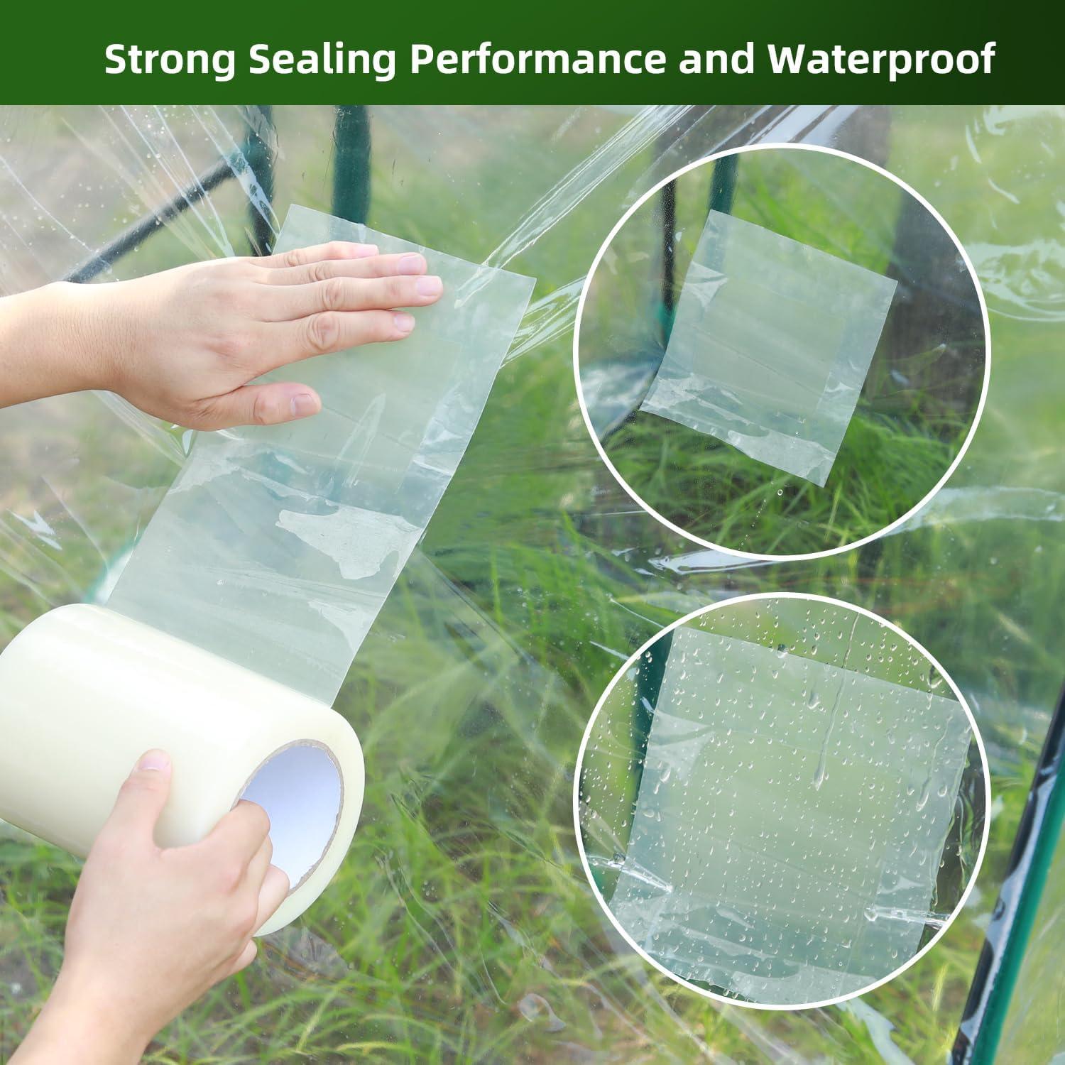 imageOhuhu Greenhouse Repair Tape Plastic 3 x 98 Green House Sheeting Tape 63 mil Reinforced Clear Plastic Film for Greenhouse Polyethylene PE Cover Repair3 x 98