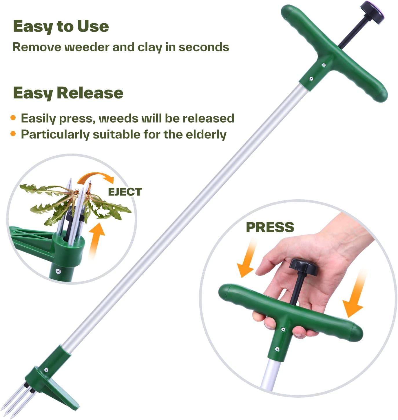 imageOhuhu Lawn Aerator Shoes Weed Puller Tool Detachable StandUp Weed Puller Tool with Long Handle