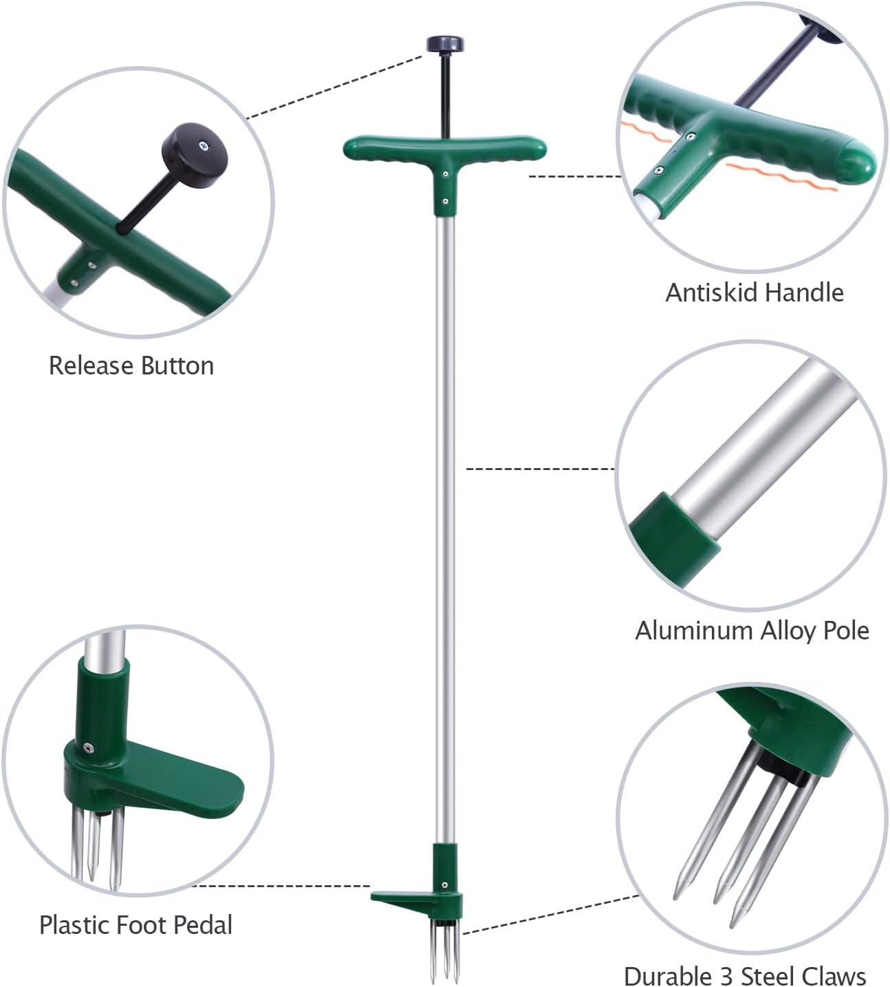 imageOhuhu Lawn Aerator Shoes Weed Puller Tool Detachable StandUp Weed Puller Tool with Long Handle