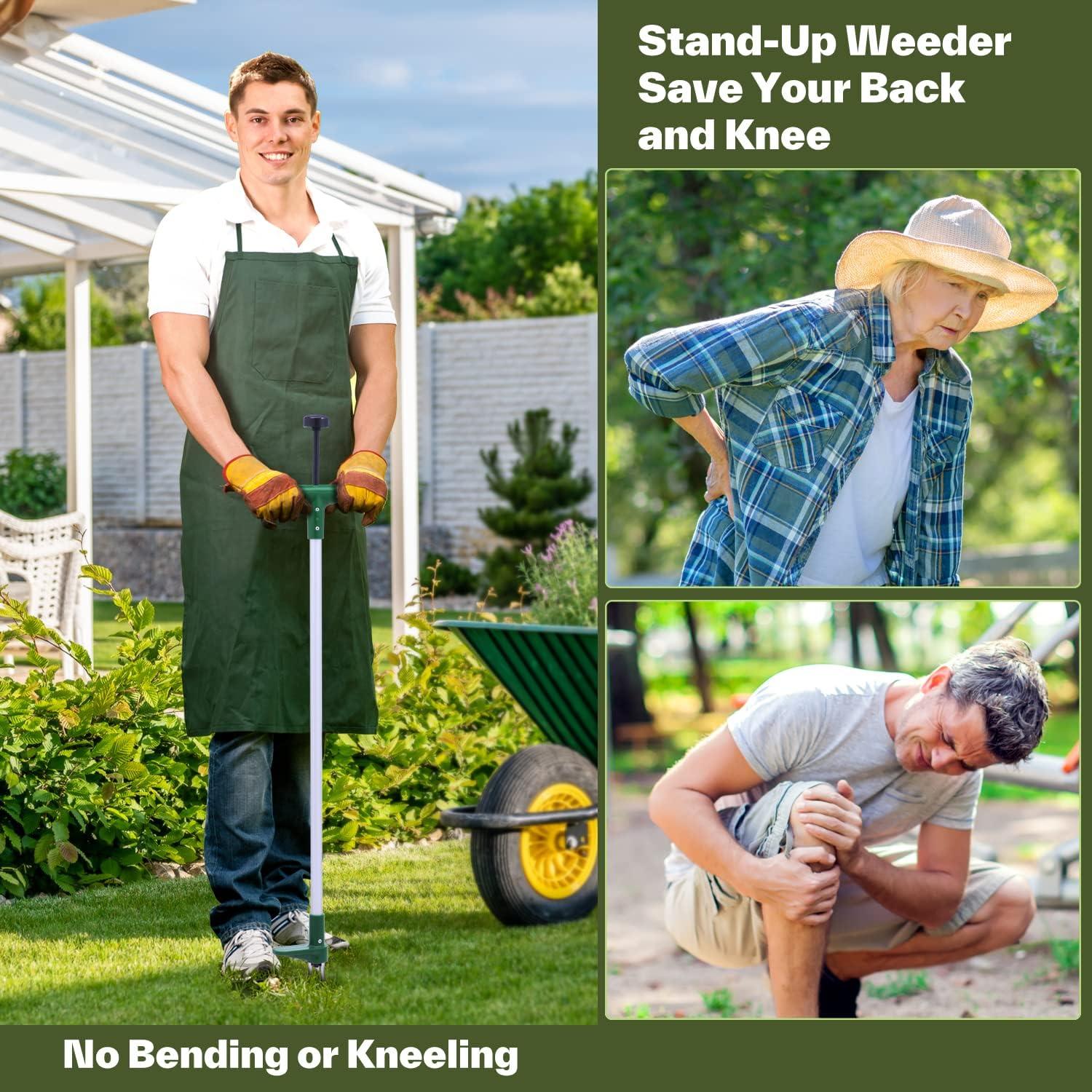 imageOhuhu Lawn Aerator Shoes Weed Puller Tool Detachable StandUp Weed Puller Tool with Long Handle