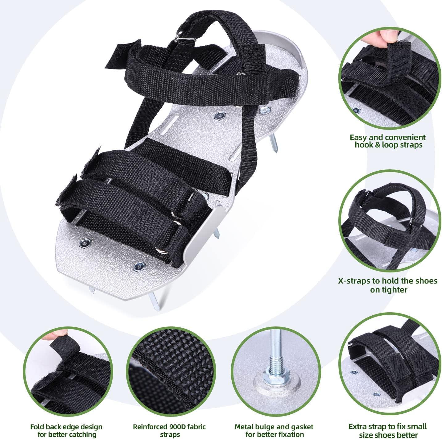 imageOhuhu Metal Lawn Aerator Shoes Upgraded Aluminum Aerating Shoe with 22 Durable Spikes FreeInstallation Spiked Sandals with Stainless Steel Shovel for Yard Patio Garden Grass