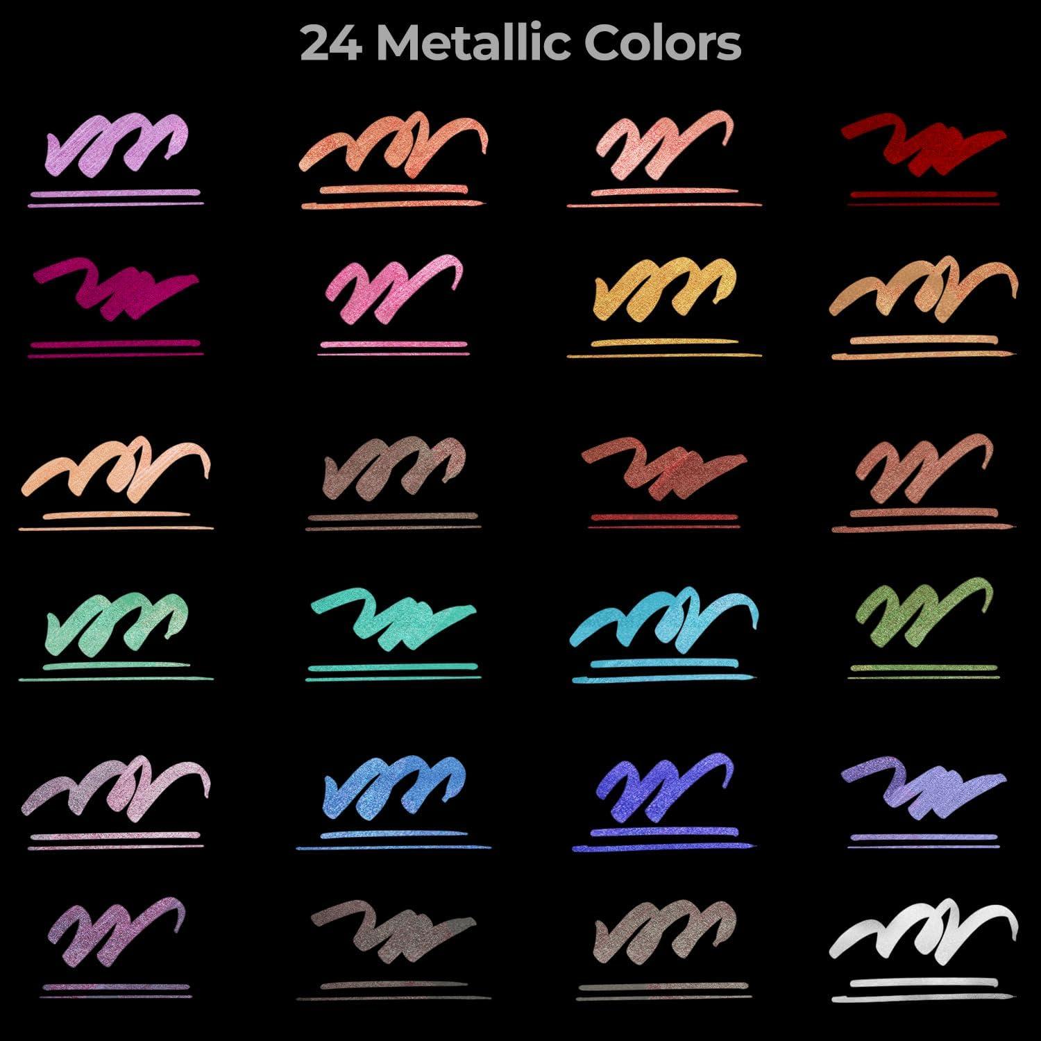 imageOhuhu Metallic Markers 24 Colors Brush amp Fine Dual Tips and Ohuhu Blank Cards 100 Pack