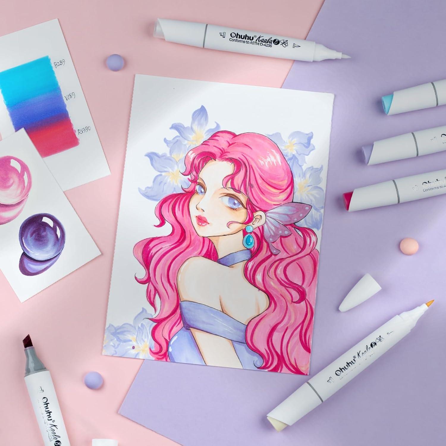 imageOhuhu Mini Brush Tip Alcohol Markers Kaala B Series Fineliner Micro Pens 8 Pack Black Ink Alcoholproof Pens