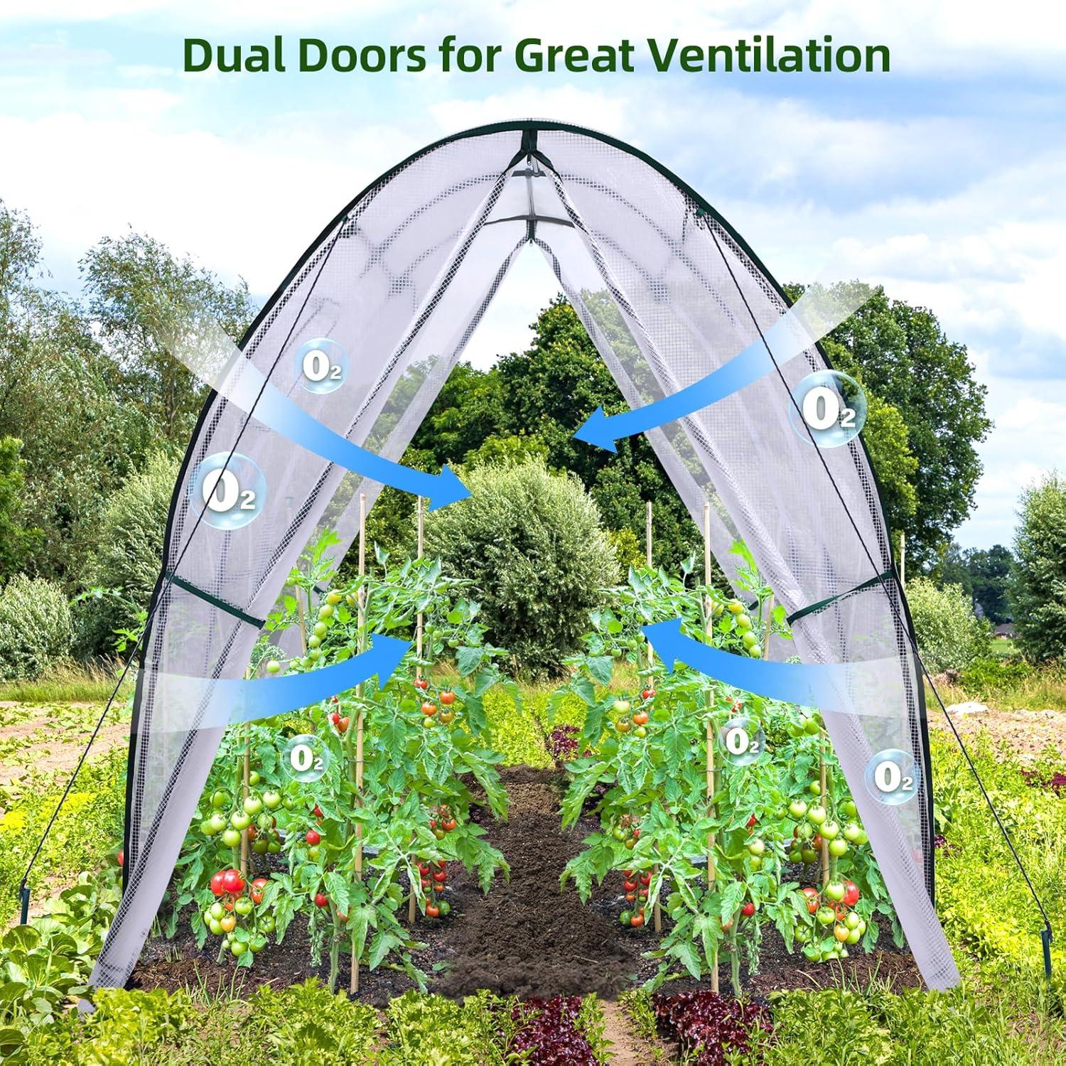 imageOhuhu Portable Tunnel Greenhouse Outdoor Heavy Duty Walk in Green House with Mesh Windows Durable Plastic PE Cover for Outside 59x59x66 FT WhiteWhite