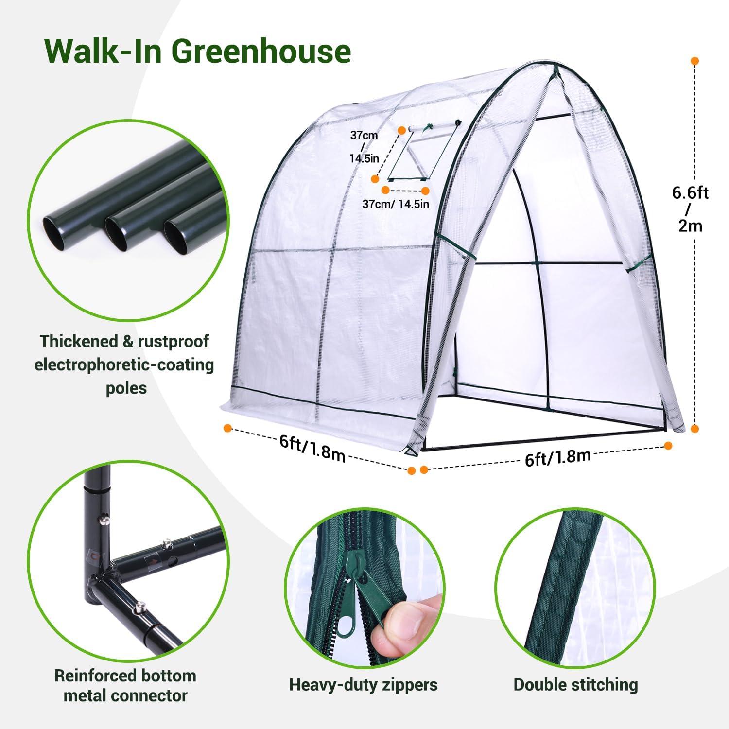 imageOhuhu Portable Tunnel Greenhouse Outdoor Heavy Duty Walk in Green House with Mesh Windows Durable Plastic PE Cover for Outside 59x59x66 FT WhiteWhite