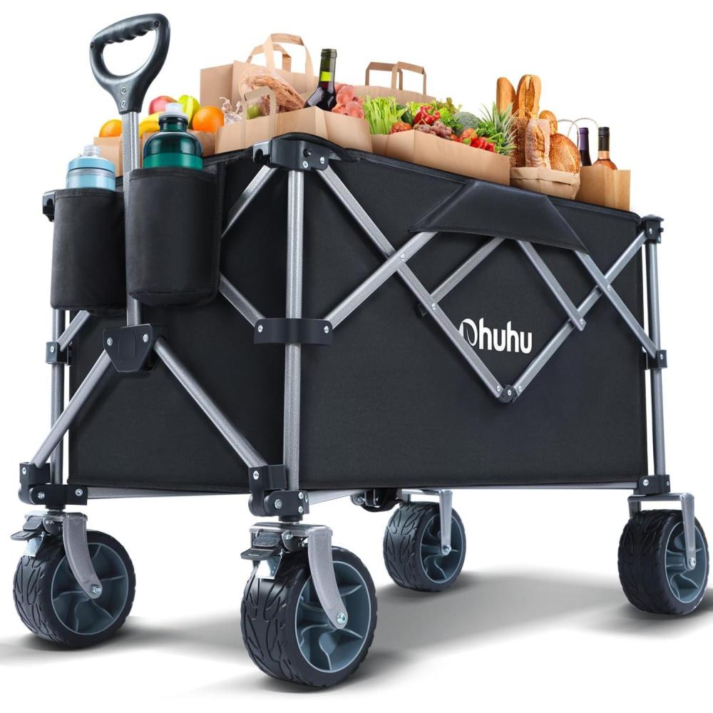 imageOhuhu Collapsible Wagon Cart with Big Wheels 200L440LB Capacity Foldable Beach Wagon for Sand Folding Utility Heavy Duty Garden Carts HeavyDuty Grocery Wagons for Sports Camping Picnic Shopping