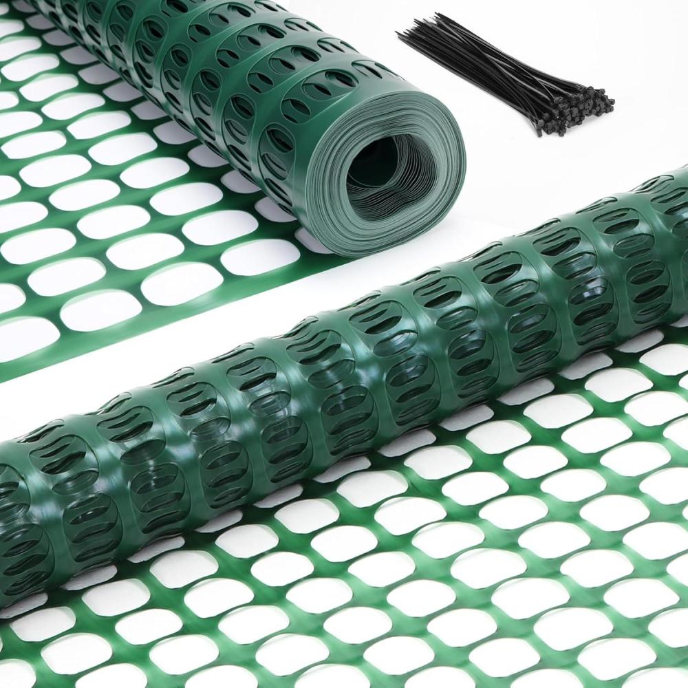 imageOhuhu Garden Fence Animal Barrier 4x50 Reusable Netting Plastic Safety Fence Roll with Zip Ties Temporary Pool Fence Snow Fence Construction Fencing for Poultry Deer Rabbits Chicken Dogs Green