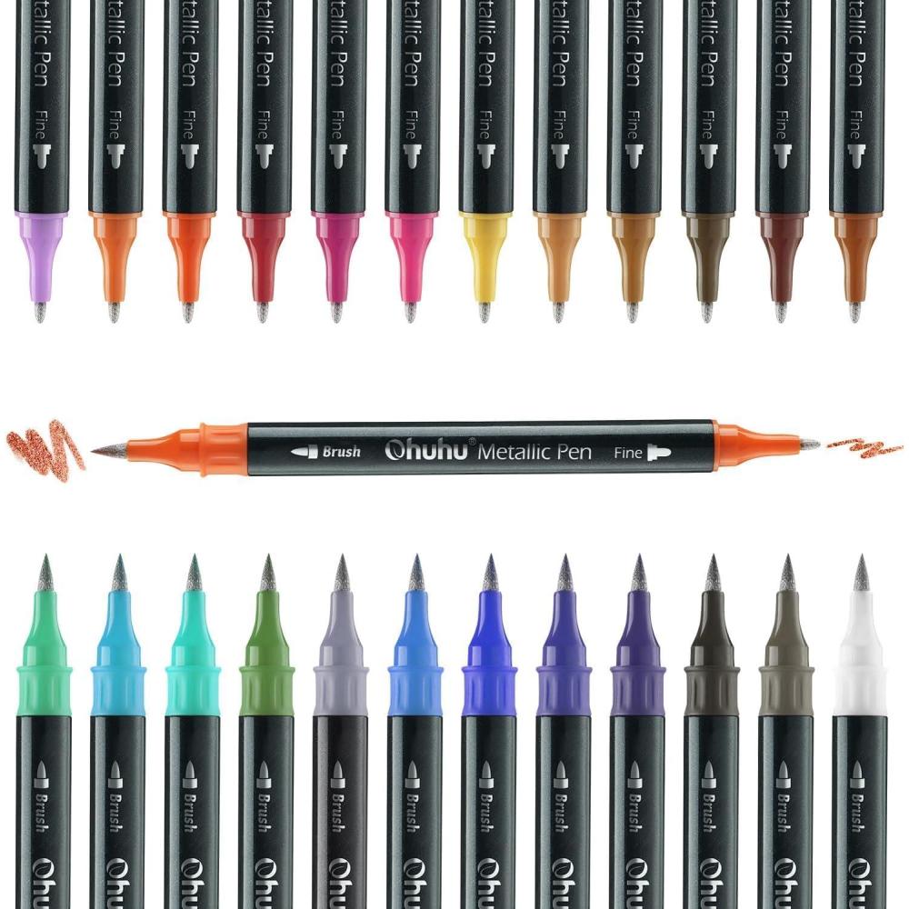 imageOhuhu Metallic Markers 24 Colors Brush amp Fine Dual Tips and Ohuhu Blank Cards 100 Pack