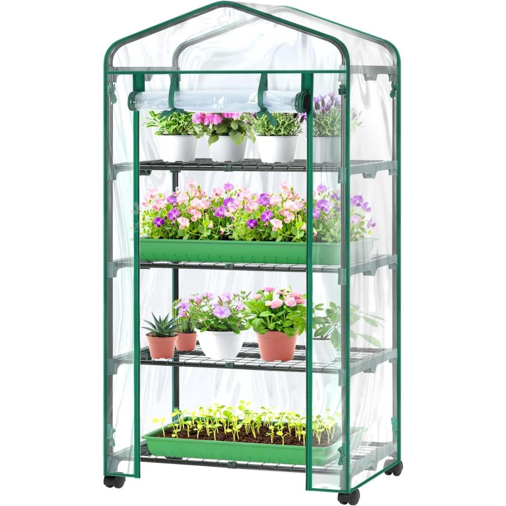 imageOhuhu Mini Greenhouse for Indoor Outdoor Small Plastic Plant Green House with Locking Wheels Portable Greenhouses with Durable Cover for Seedling Ideal Gardening Gifts for Women Men TransparentClear PVC