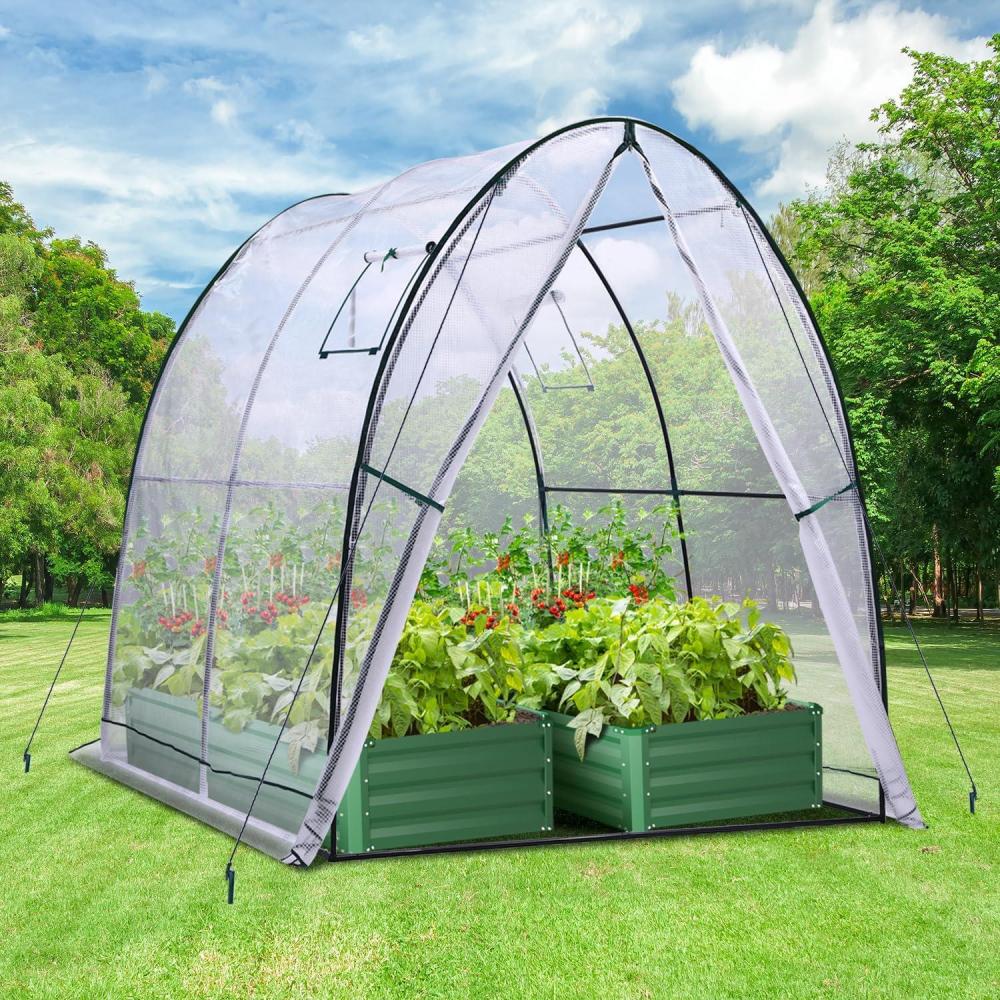 imageOhuhu Portable Tunnel Greenhouse Outdoor Heavy Duty Walk in Green House with Mesh Windows Durable Plastic PE Cover for Outside 59x59x66 FT WhiteWhite