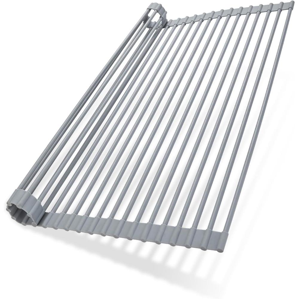imageOhuhu Roll Up Sink Rack Over The Sink Dish Drying Rack 205 W x 131 L Rolling Dish Drainer Foldable Sink Accessories HeatResistant Mat AntiSlip Silicone Coated Dish Racks for Kitchen Counter