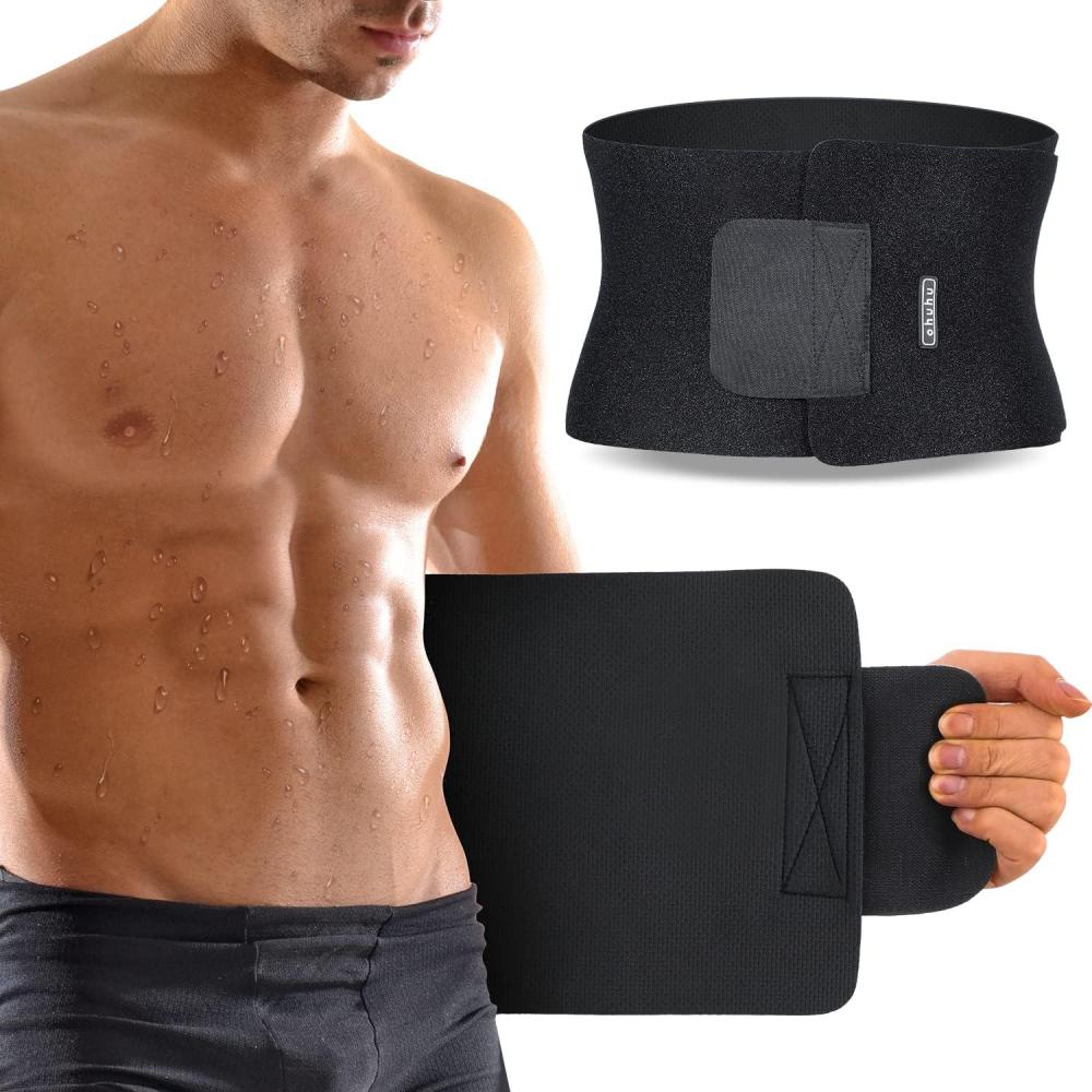 imageOhuhu Waist Trimmer Adjustable Neoprene Ab Trainer Belt for Back Support Sweat Band Waist Trainer for Training amp Workouts Sweat Enhancer Fits Up to 44 Inches for Men amp Women Black Large